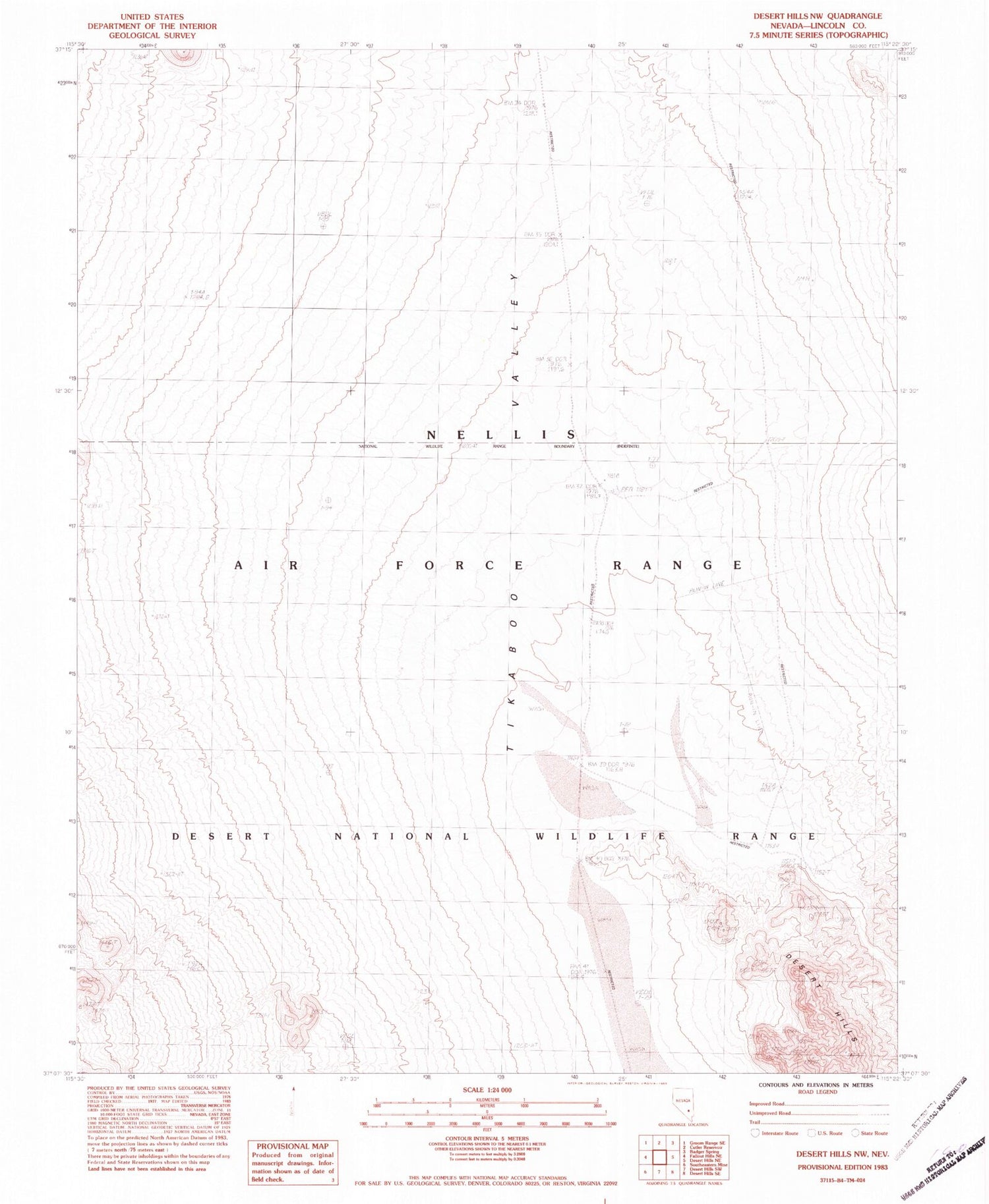 Classic USGS Desert Hills NW Nevada 7.5'x7.5' Topo Map Image