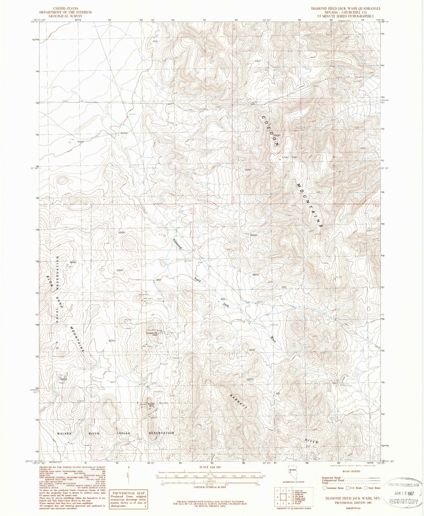 Classic USGS Diamond Field Jack Wash Nevada 7.5'x7.5' Topo Map Image