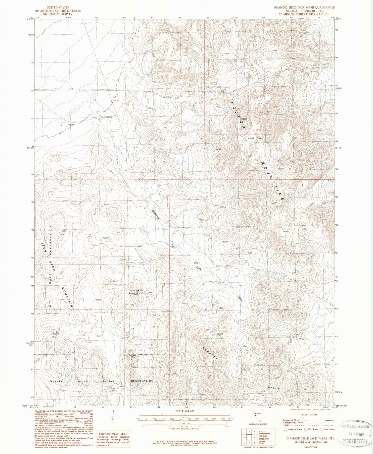 Classic USGS Diamond Field Jack Wash Nevada 7.5'x7.5' Topo Map Image