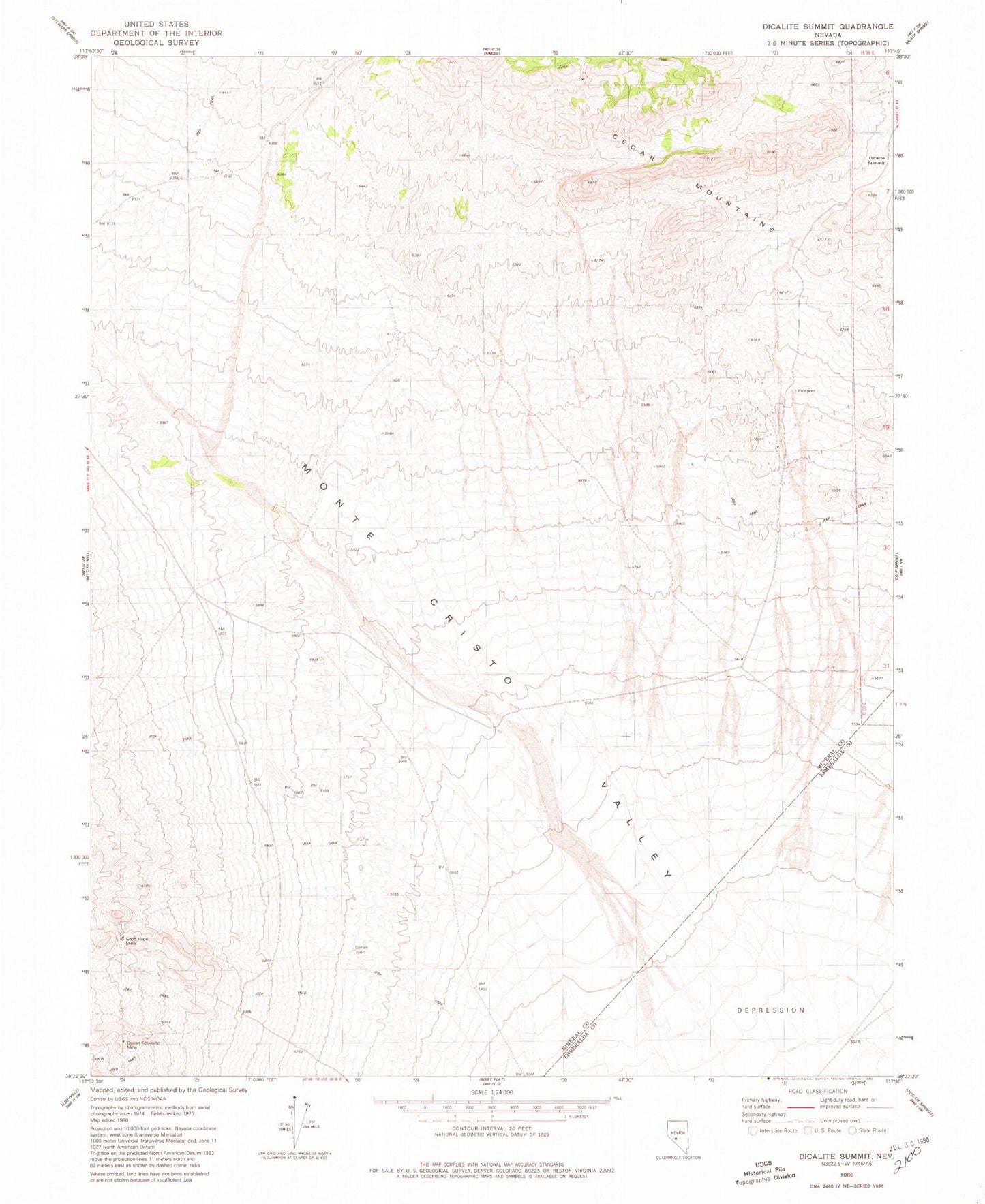 Classic USGS Dicalite Summit Nevada 7.5'x7.5' Topo Map Image