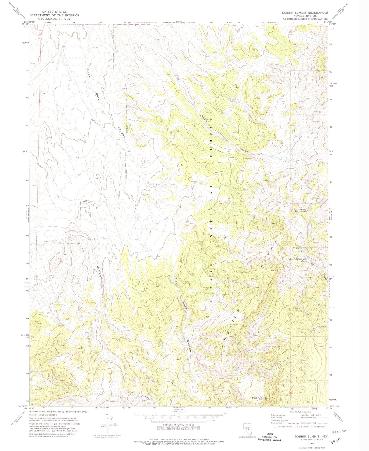 Classic USGS Dobbin Summit Nevada 7.5'x7.5' Topo Map Image
