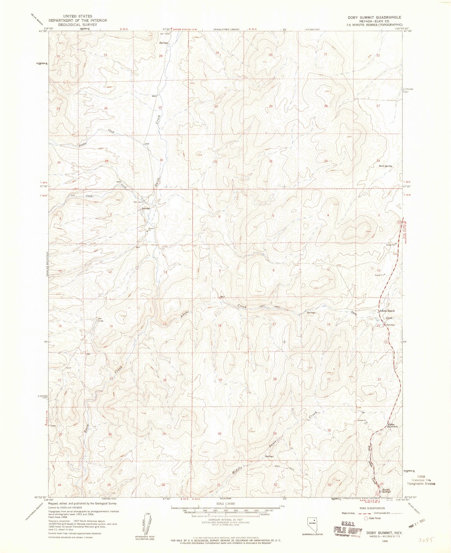 Classic USGS Adobe Summit Nevada 7.5'x7.5' Topo Map Image
