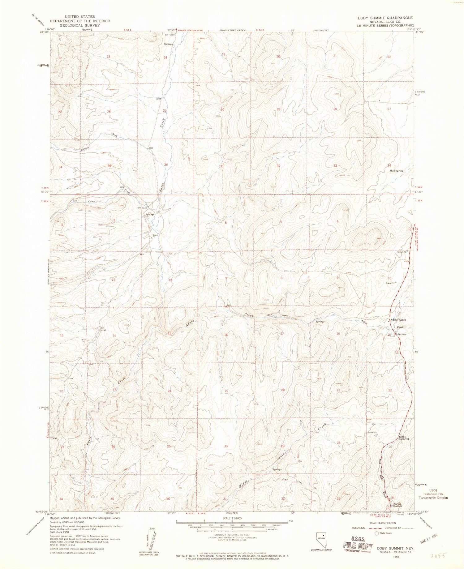 Classic USGS Adobe Summit Nevada 7.5'x7.5' Topo Map Image