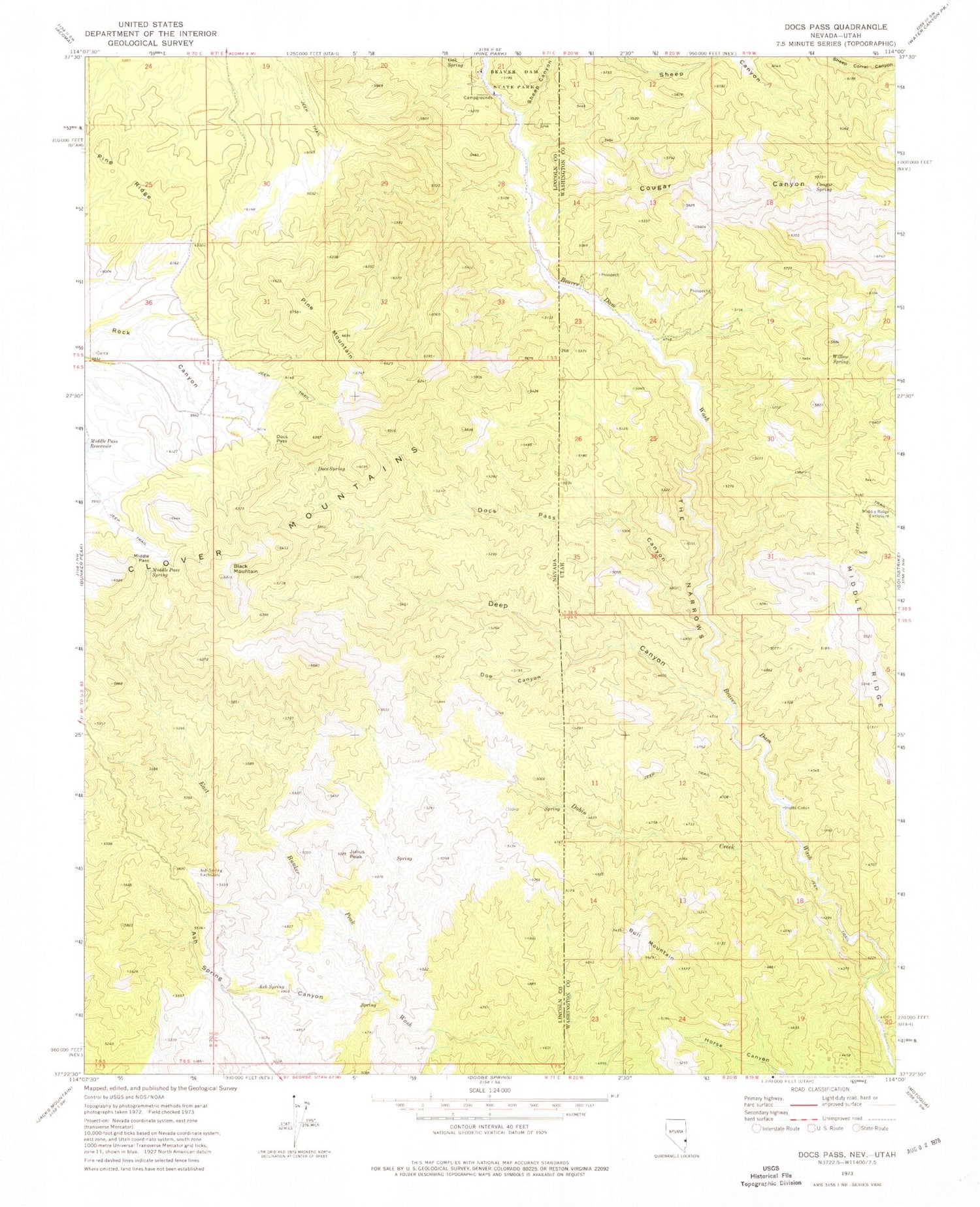Classic USGS Docs Pass Nevada 7.5'x7.5' Topo Map Image