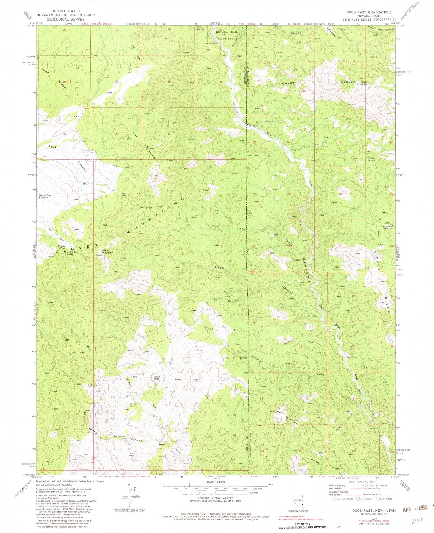 Classic USGS Docs Pass Nevada 7.5'x7.5' Topo Map Image
