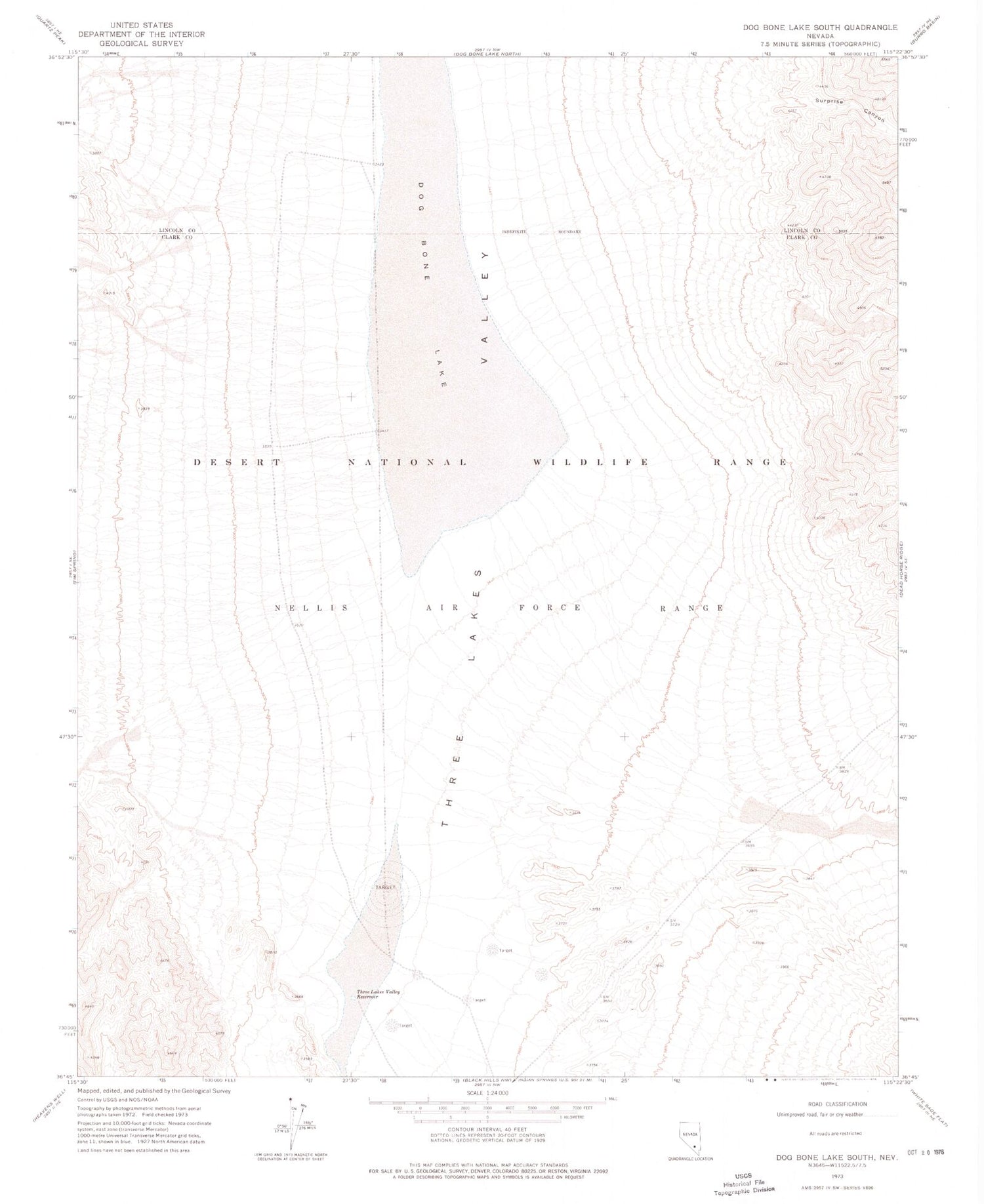 Classic USGS Dog Bone Lake South Nevada 7.5'x7.5' Topo Map Image