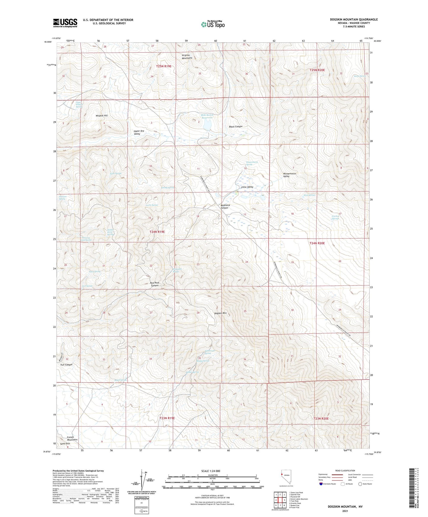 Dogskin Mountain Nevada US Topo Map Image