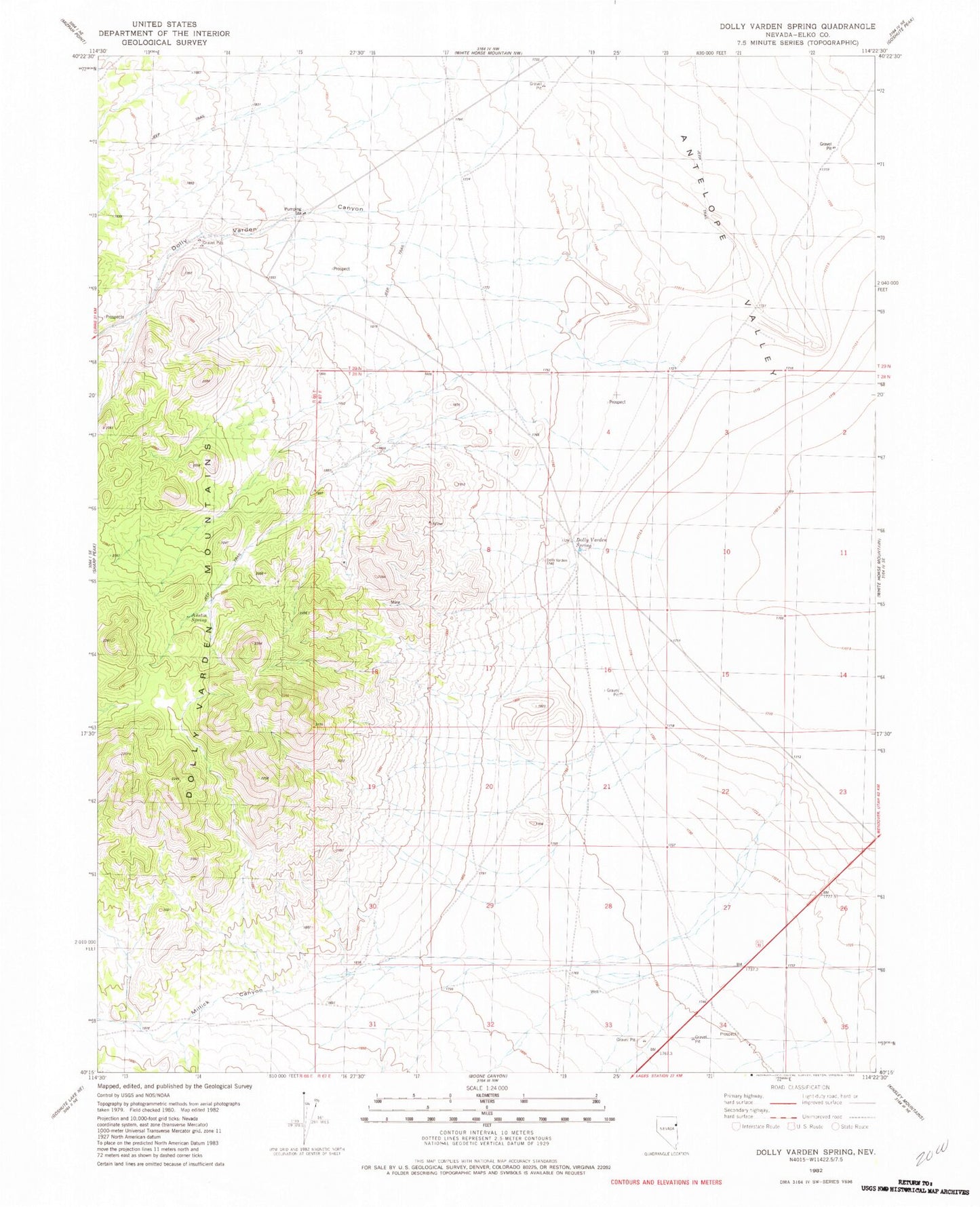 Classic USGS Dolly Varden Spring Nevada 7.5'x7.5' Topo Map Image