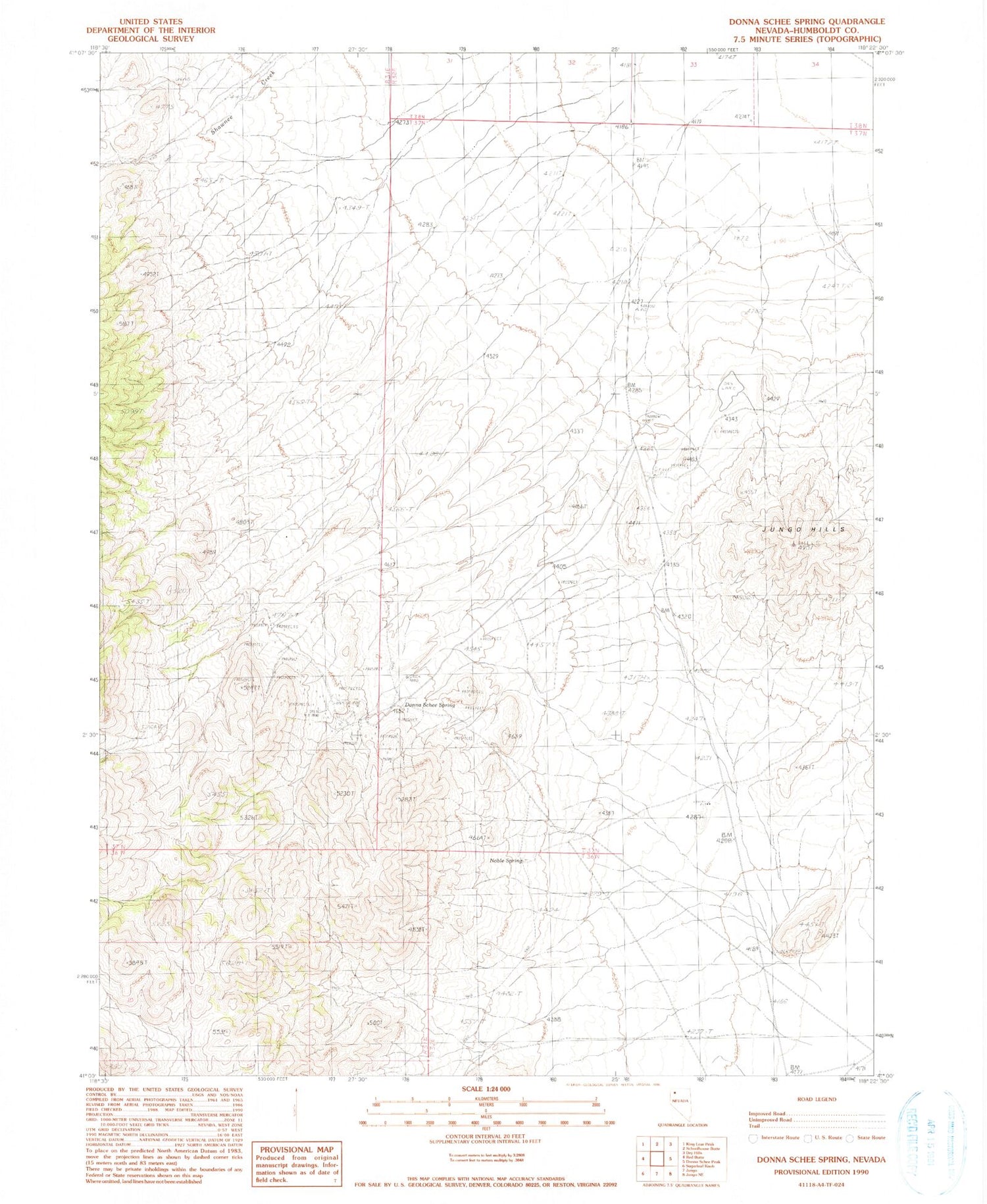Classic USGS Donna Schee Spring Nevada 7.5'x7.5' Topo Map Image