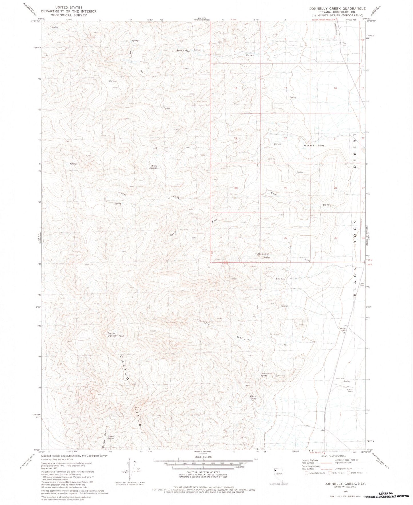 Classic USGS Donnelly Creek Nevada 7.5'x7.5' Topo Map Image