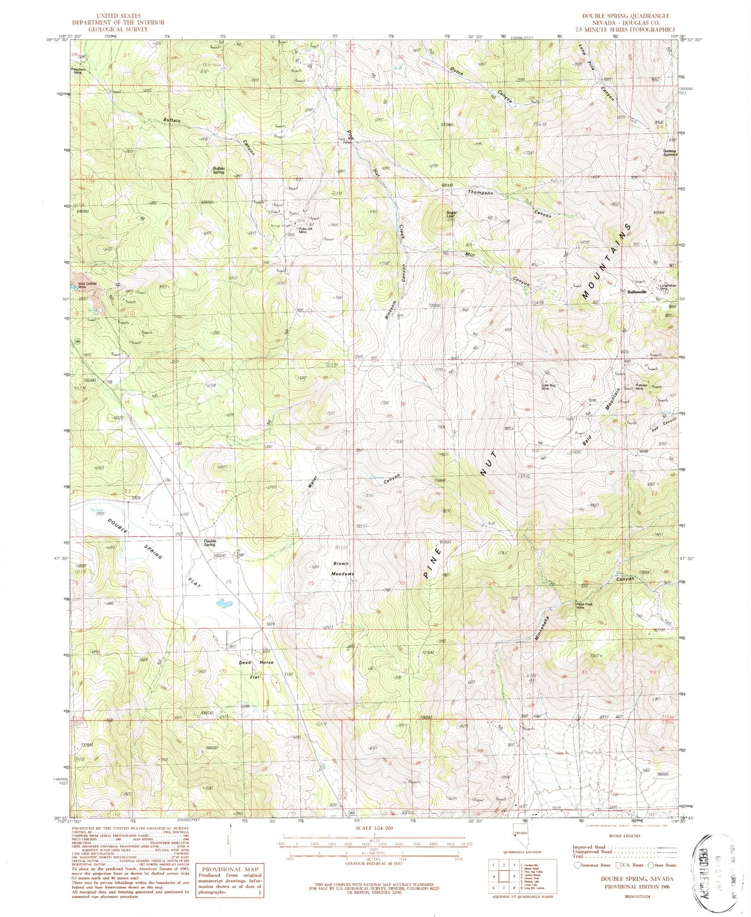 Classic USGS Double Spring Nevada 7.5'x7.5' Topo Map Image
