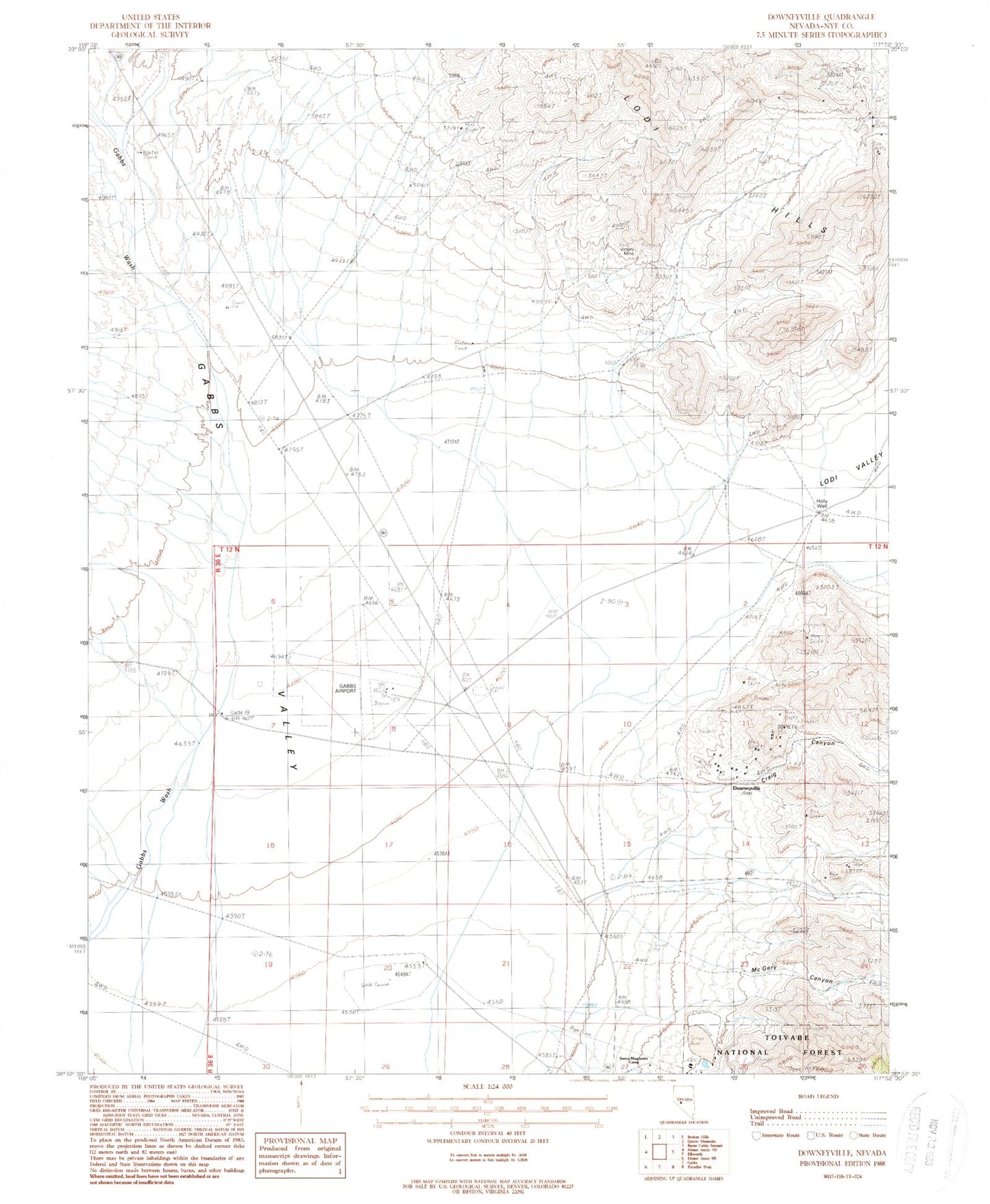 Classic USGS Downeyville Nevada 7.5'x7.5' Topo Map Image