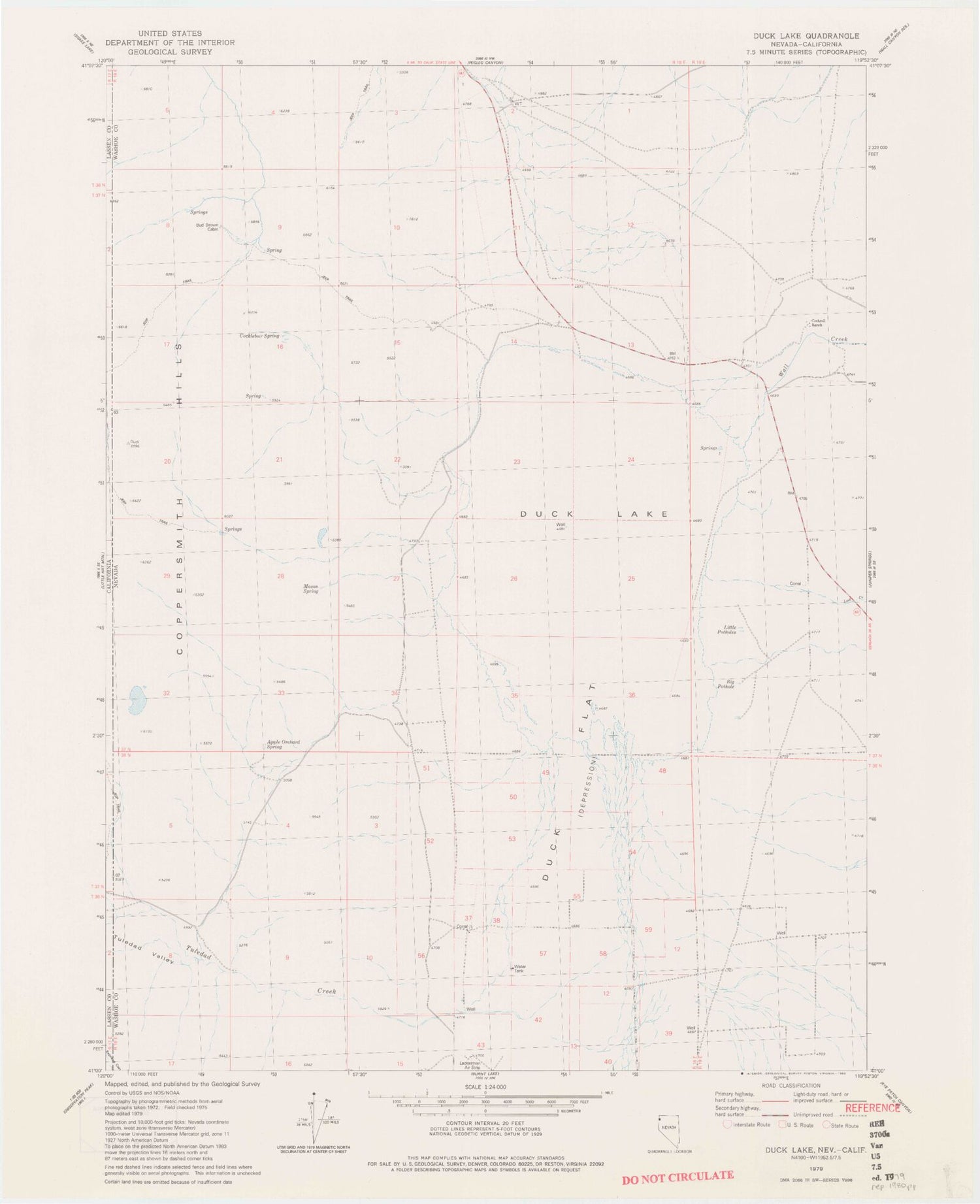 Classic USGS Duck Lake Nevada 7.5'x7.5' Topo Map Image