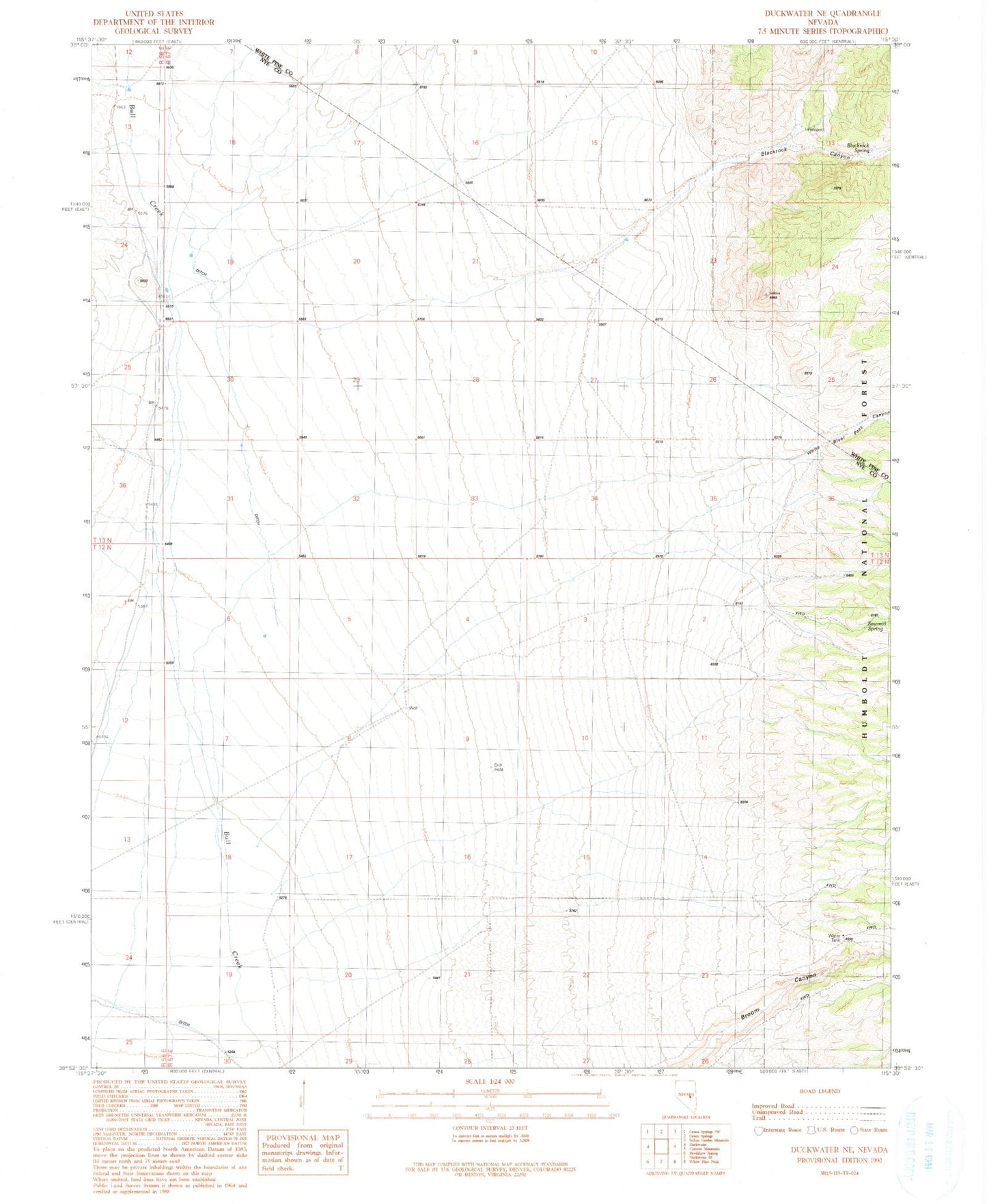 Classic USGS Duckwater NE Nevada 7.5'x7.5' Topo Map Image