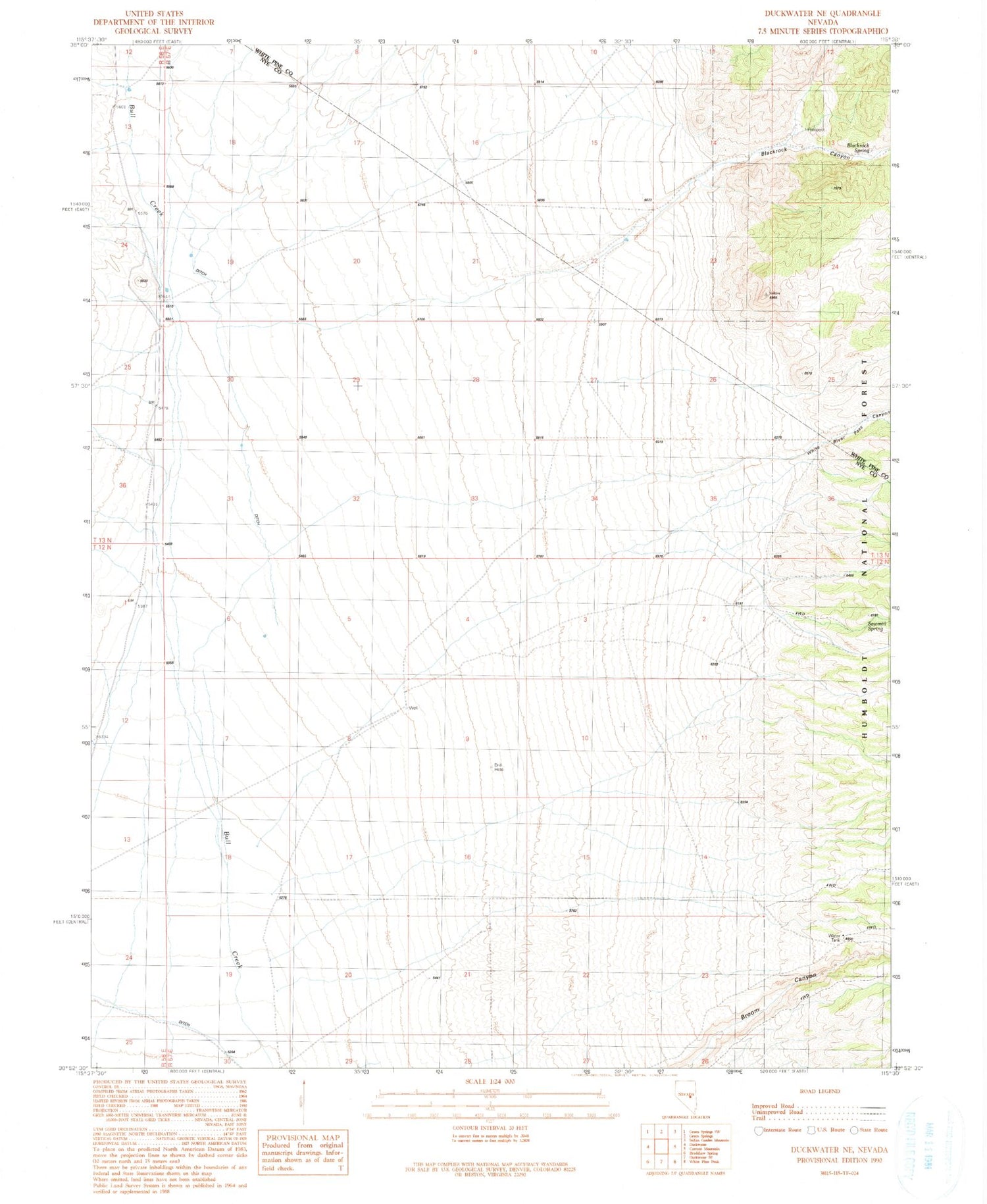 Classic USGS Duckwater NE Nevada 7.5'x7.5' Topo Map Image