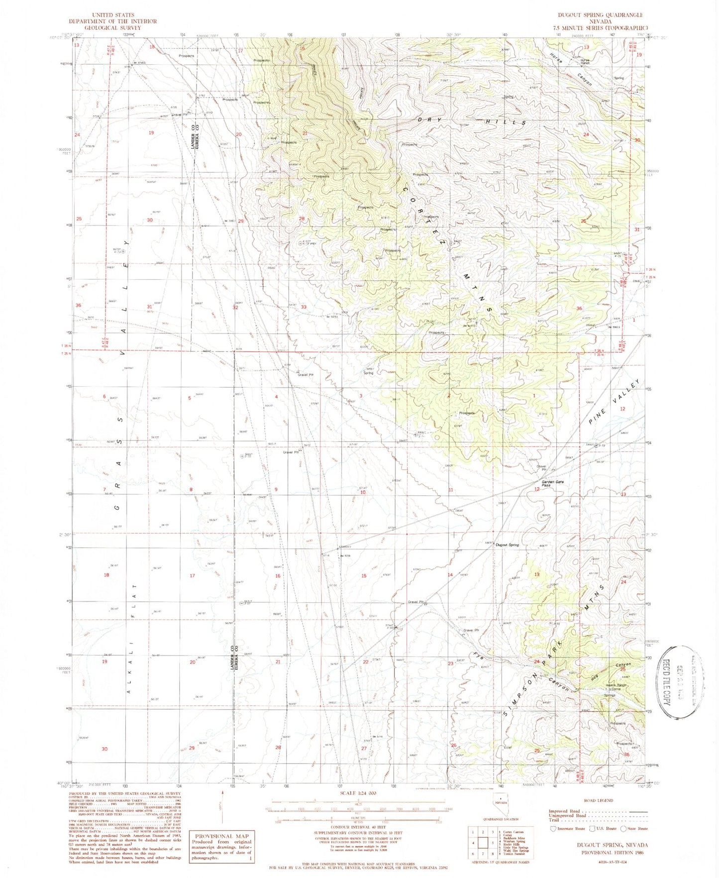 Classic USGS Dugout Spring Nevada 7.5'x7.5' Topo Map Image