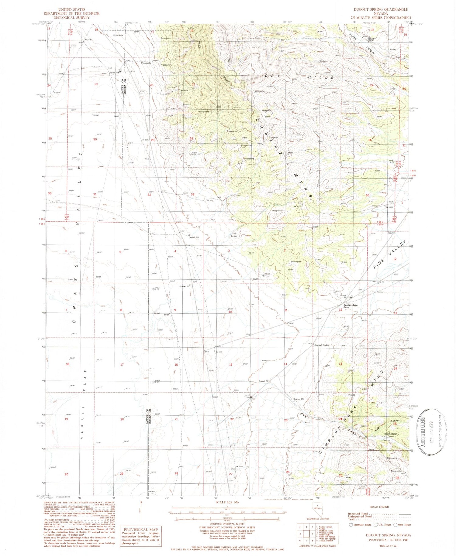Classic USGS Dugout Spring Nevada 7.5'x7.5' Topo Map Image