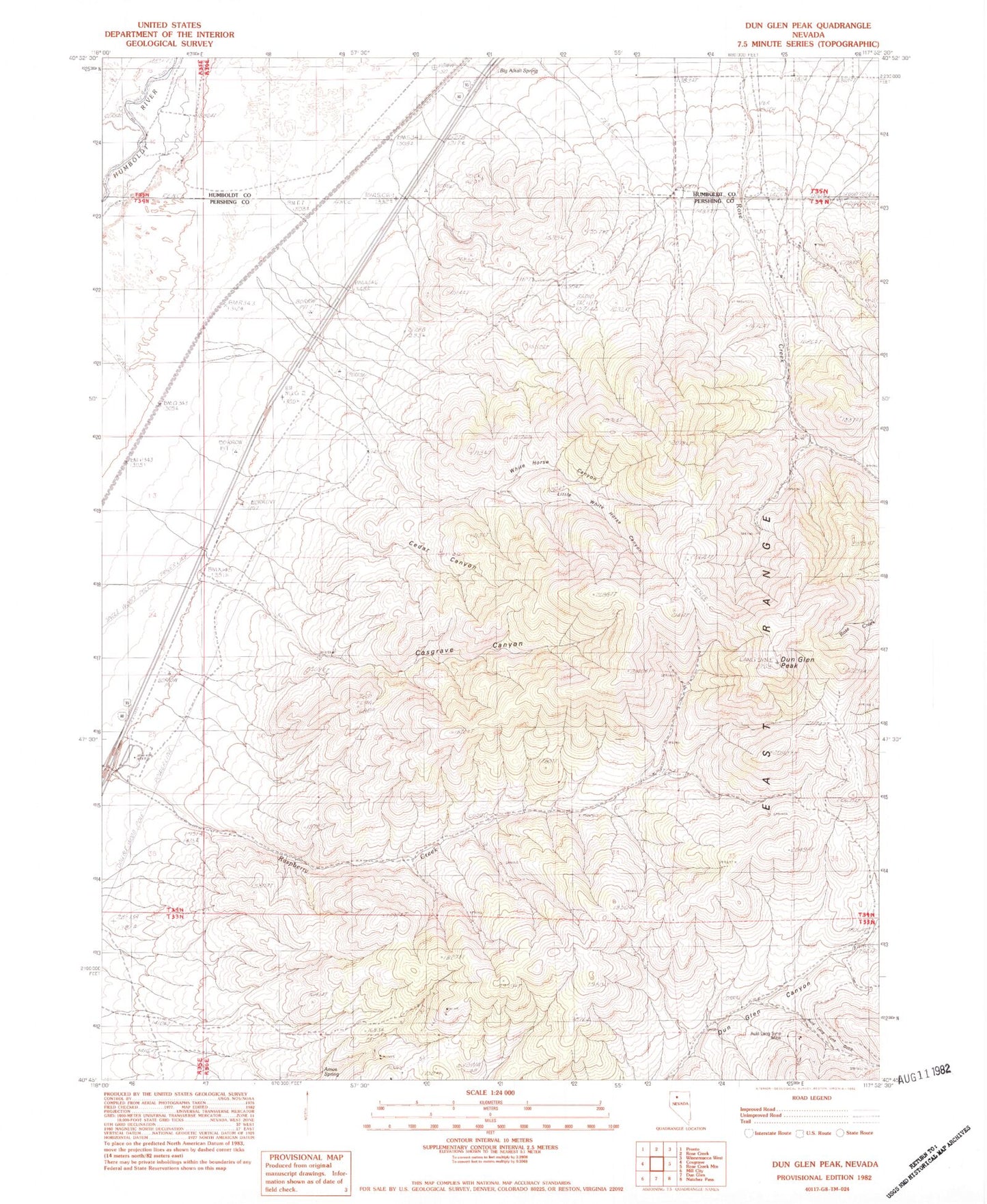 Classic USGS Dun Glen Peak Nevada 7.5'x7.5' Topo Map Image
