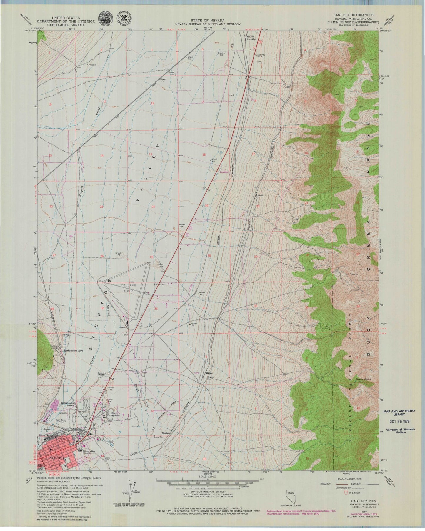 Classic USGS East Ely Nevada 7.5'x7.5' Topo Map Image