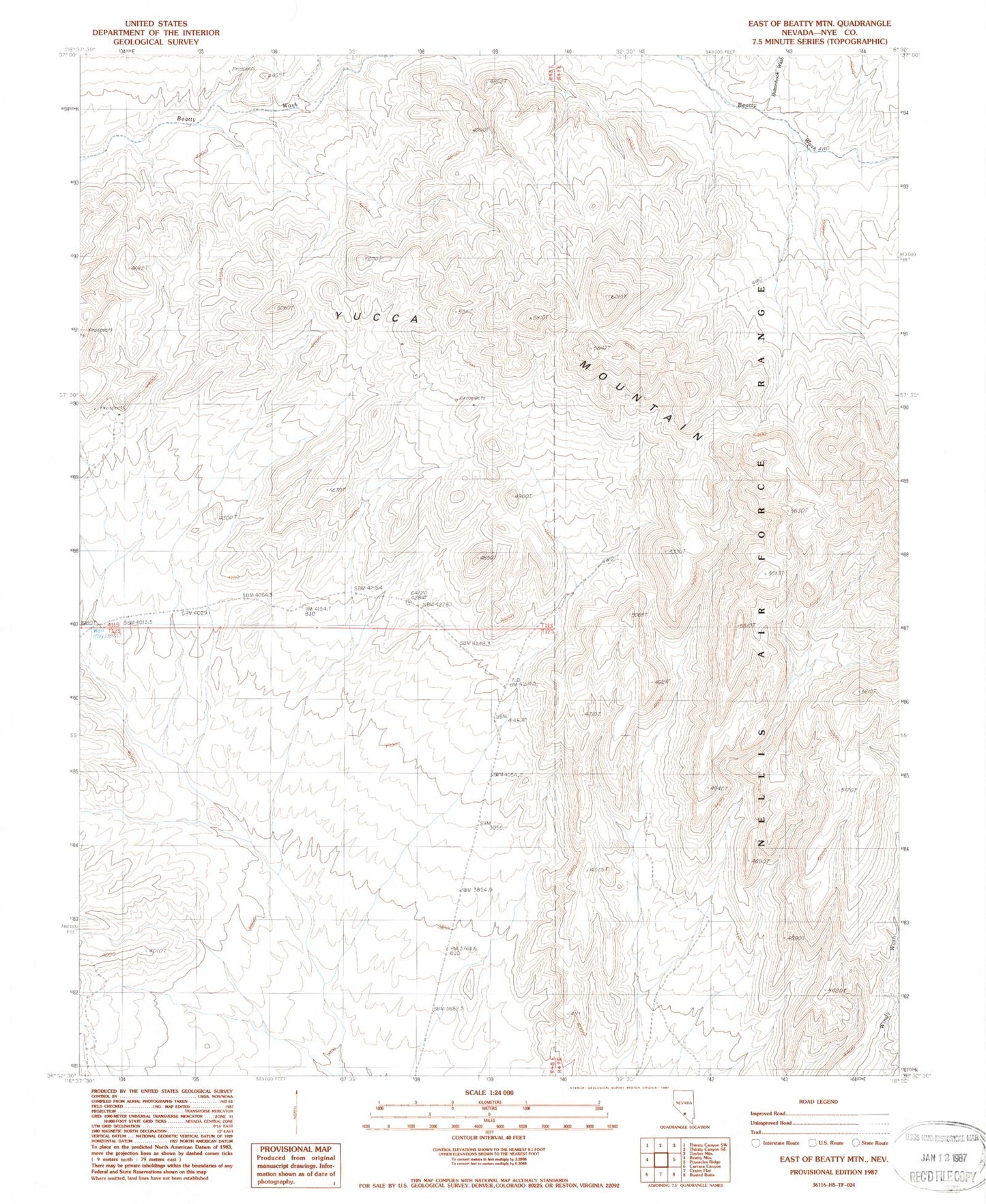Classic USGS East of Beatty Mountain Nevada 7.5'x7.5' Topo Map Image