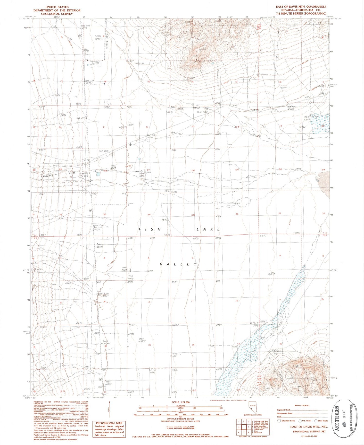 Classic USGS East of Davis Mountain Nevada 7.5'x7.5' Topo Map Image