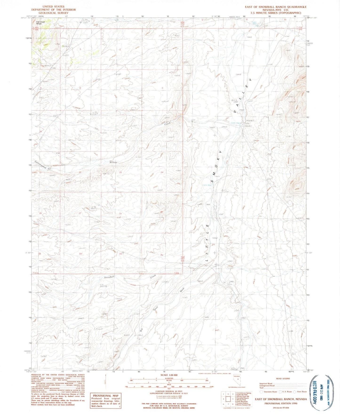 Classic USGS East of Snowball Ranch Nevada 7.5'x7.5' Topo Map Image