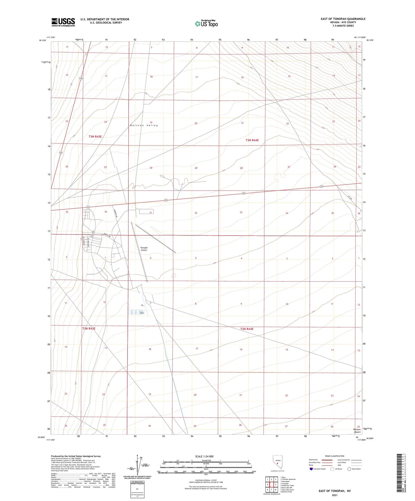 East of Tonopah Nevada US Topo Map Image