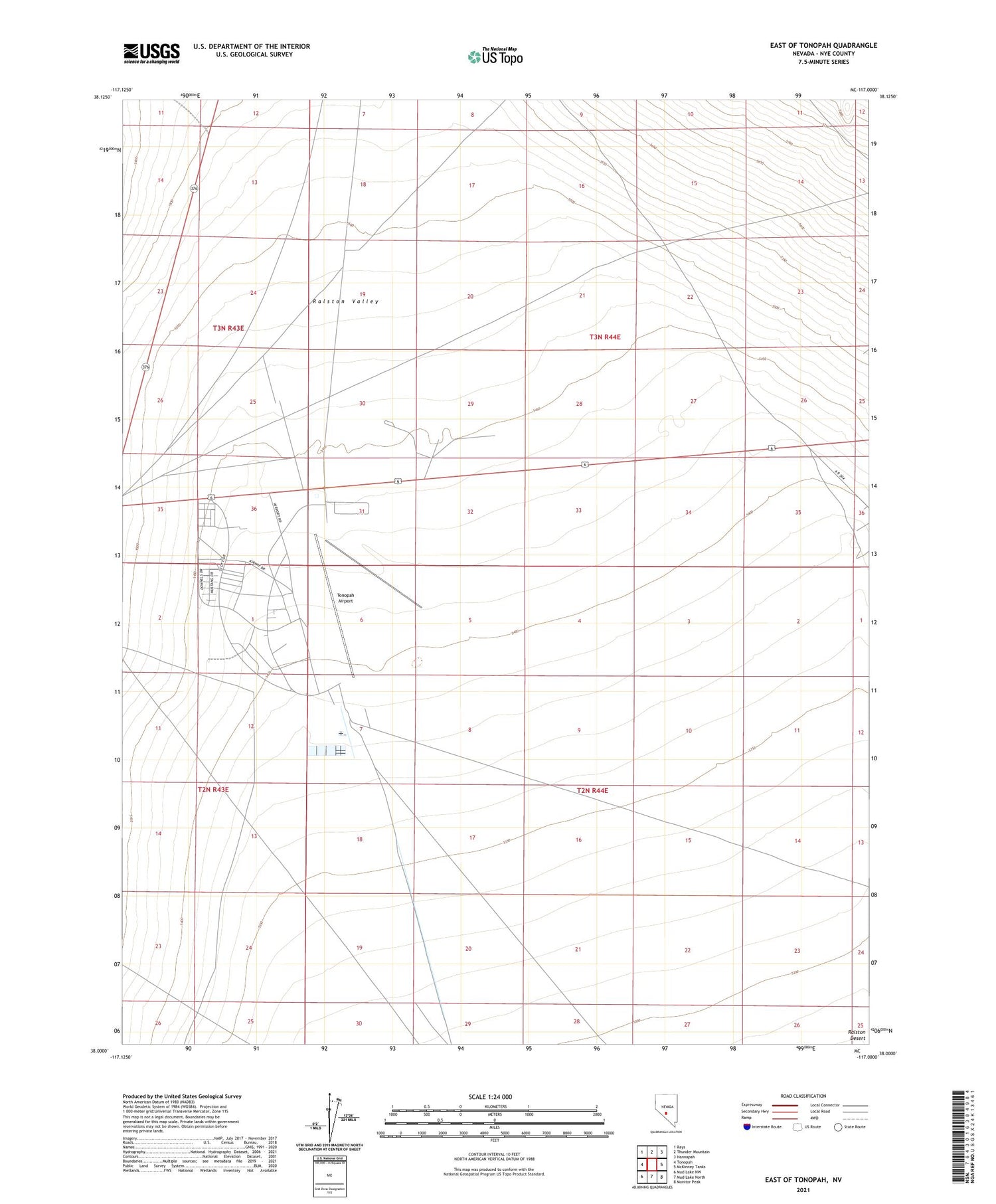 East of Tonopah Nevada US Topo Map Image