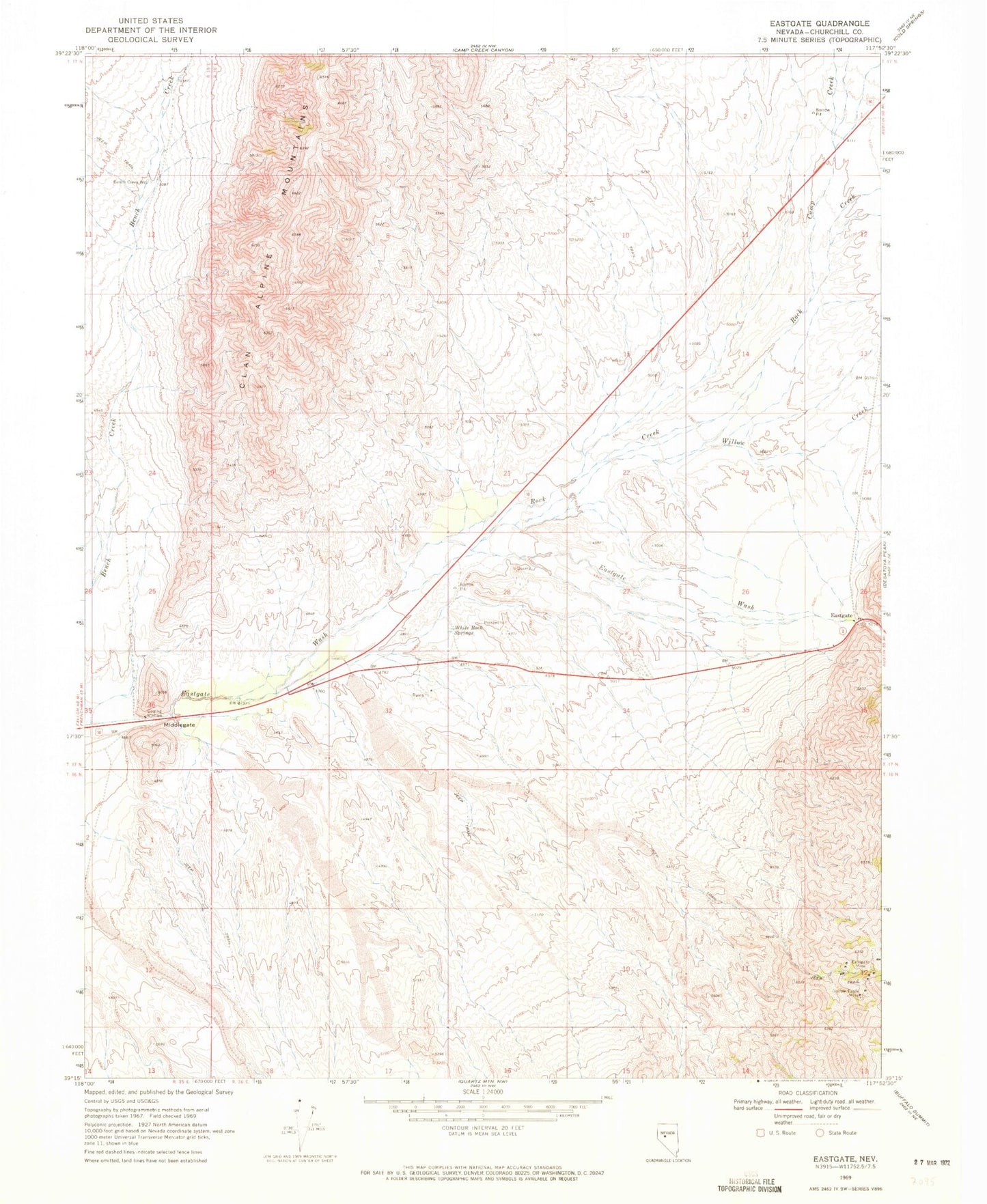 Classic USGS Eastgate Nevada 7.5'x7.5' Topo Map Image