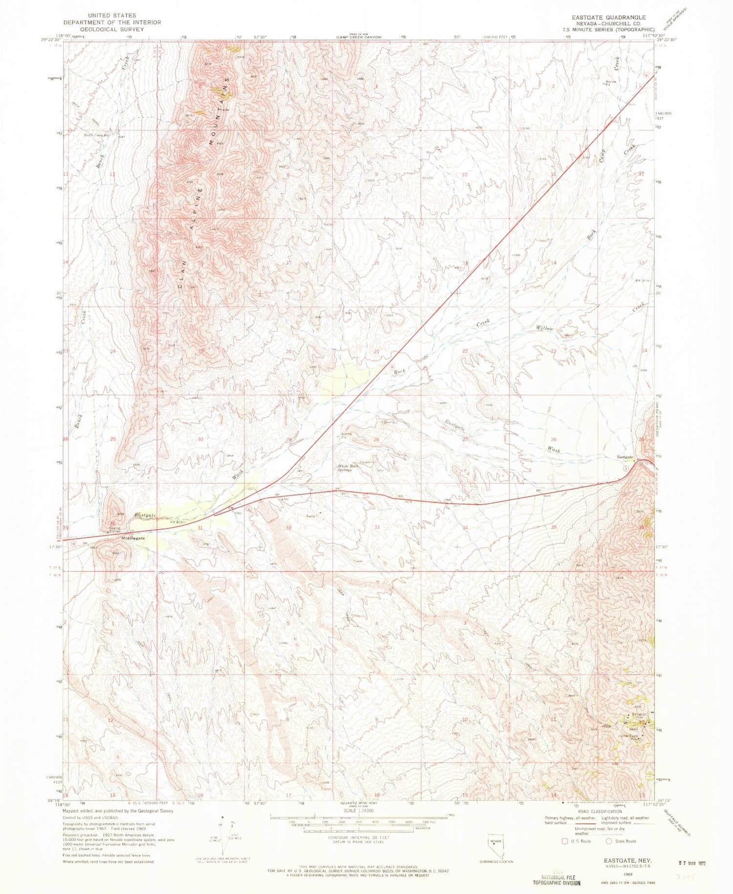 Classic USGS Eastgate Nevada 7.5'x7.5' Topo Map Image