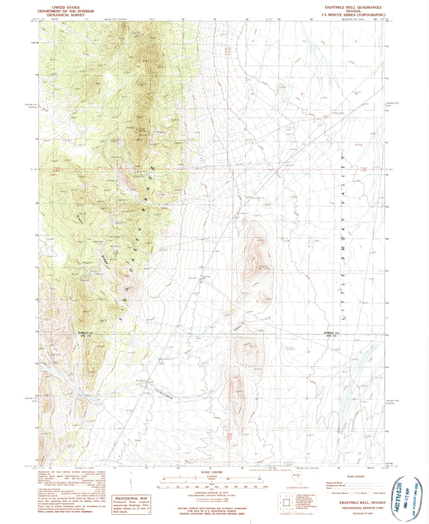 Classic USGS Eightmile Well Nevada 7.5'x7.5' Topo Map Image