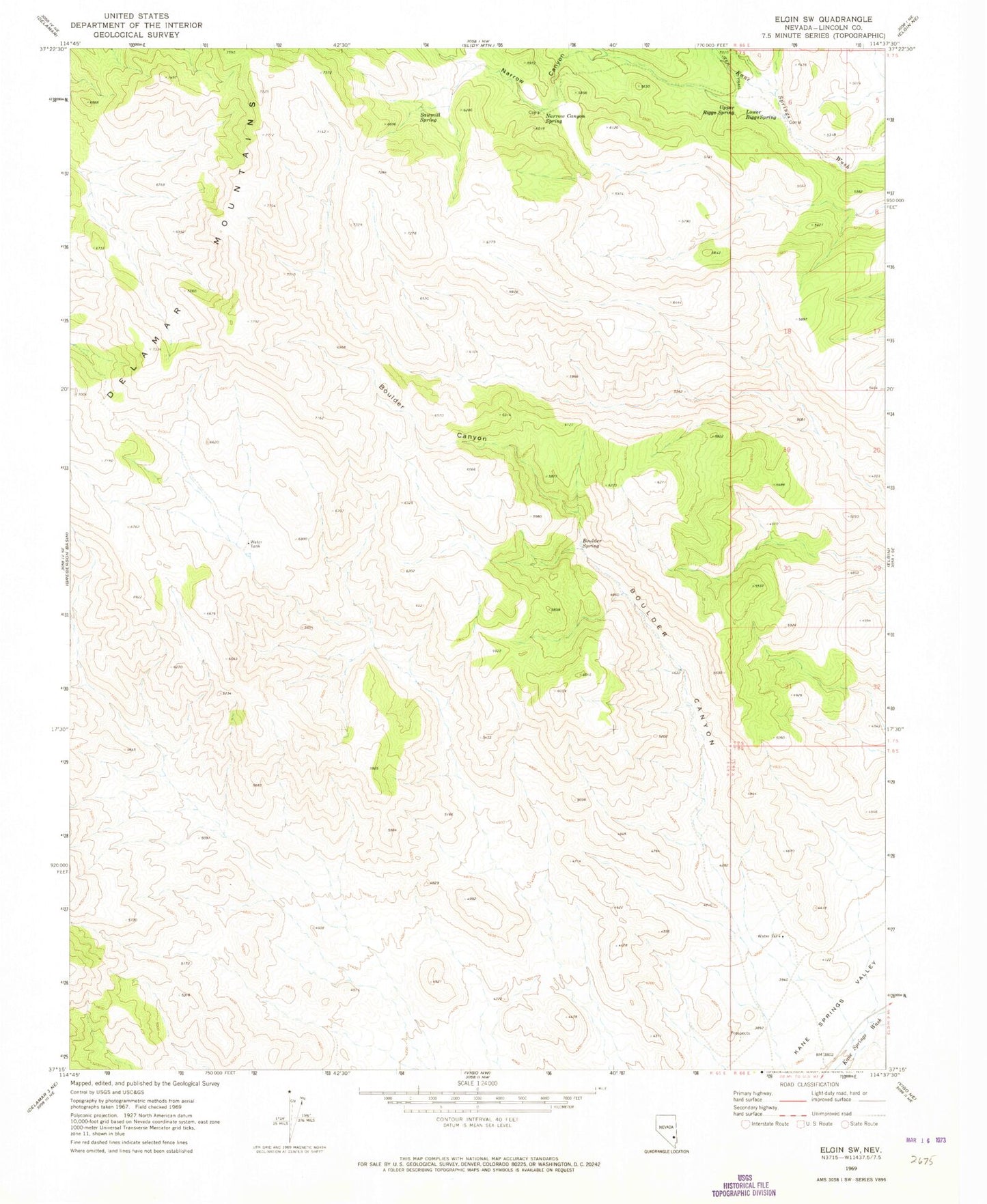 Classic USGS Elgin SW Nevada 7.5'x7.5' Topo Map Image
