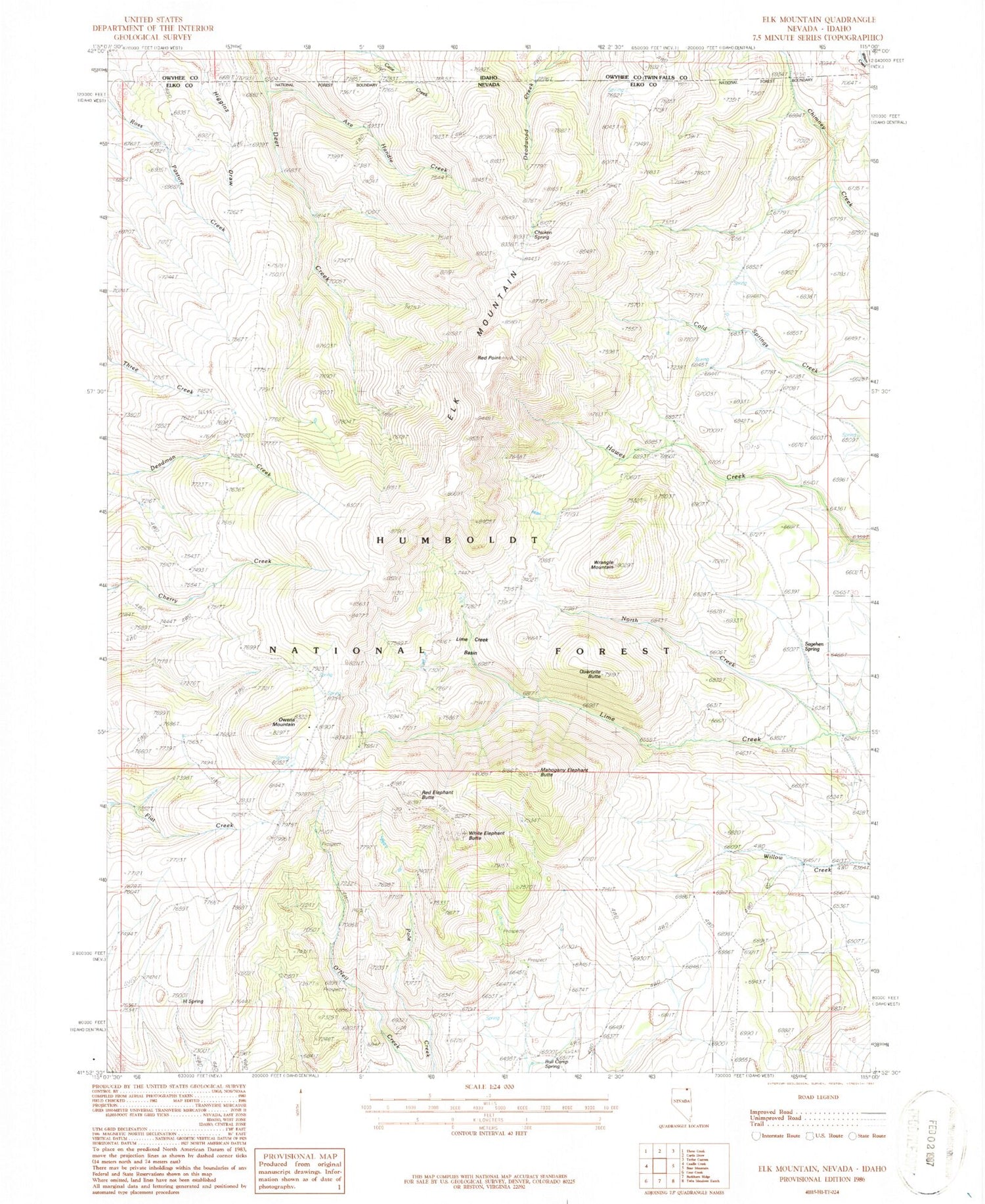 Classic USGS Elk Mountain Nevada 7.5'x7.5' Topo Map Image