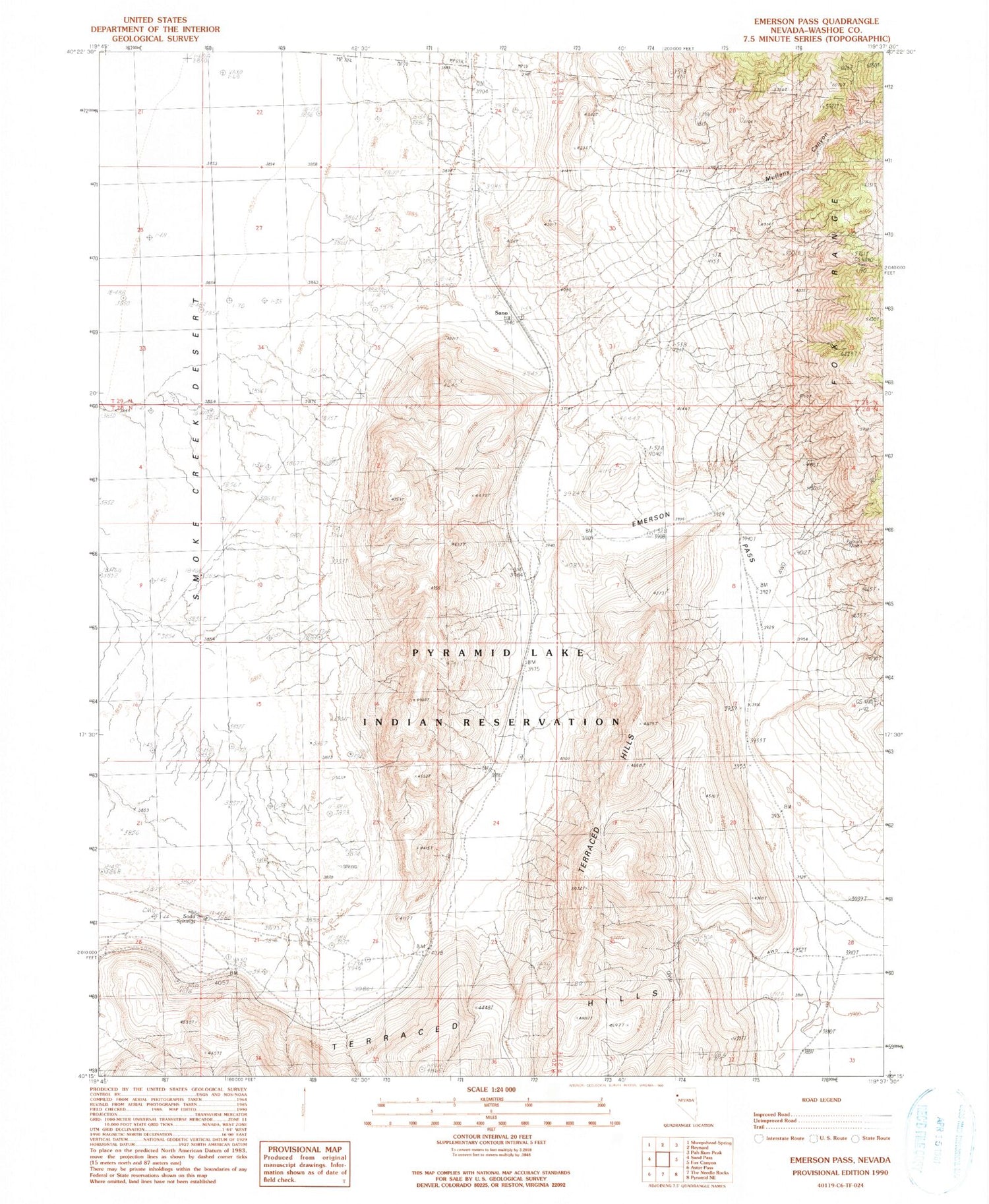 Classic USGS Emerson Pass Nevada 7.5'x7.5' Topo Map Image