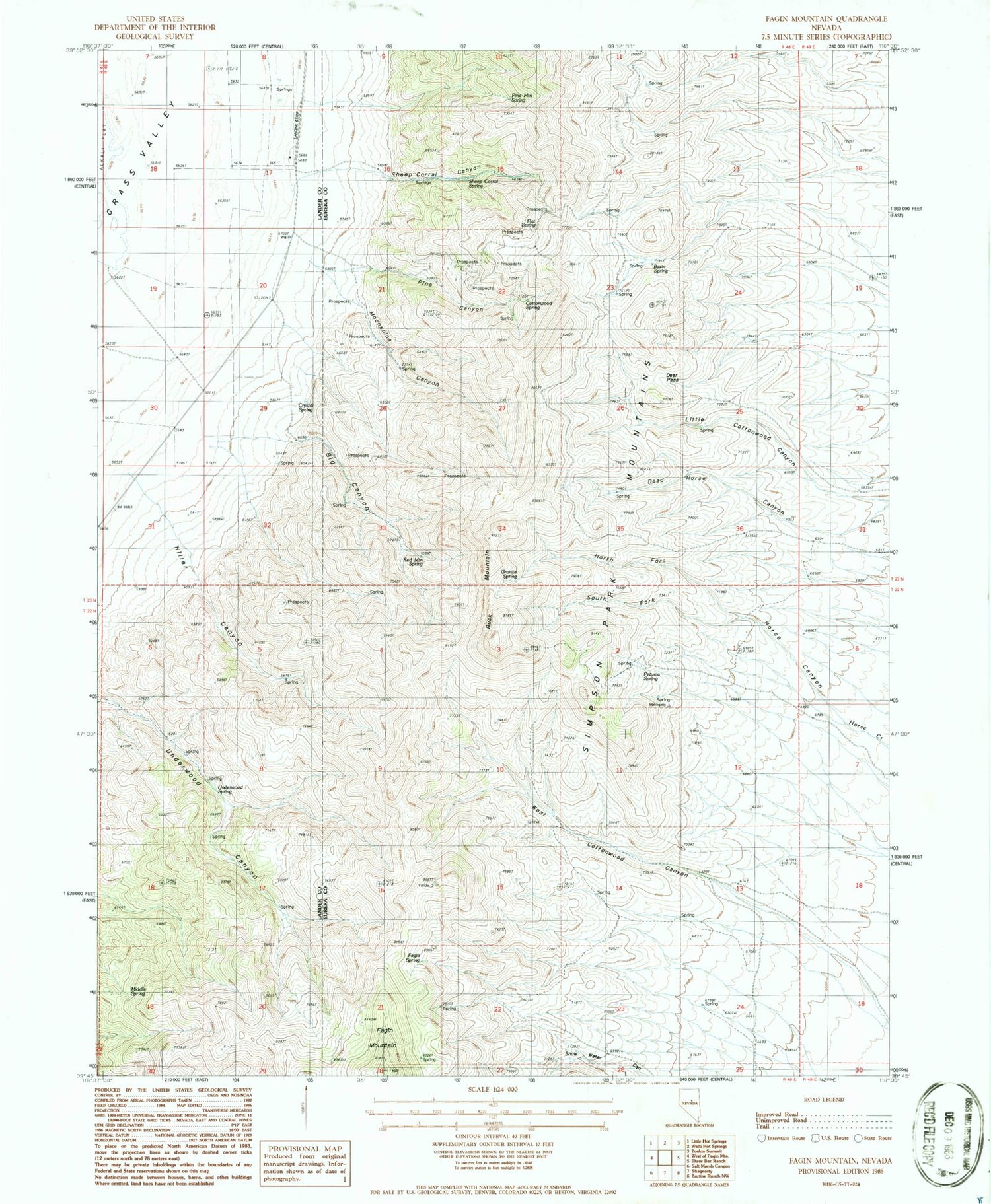 Classic USGS Fagin Mountain Nevada 7.5'x7.5' Topo Map Image