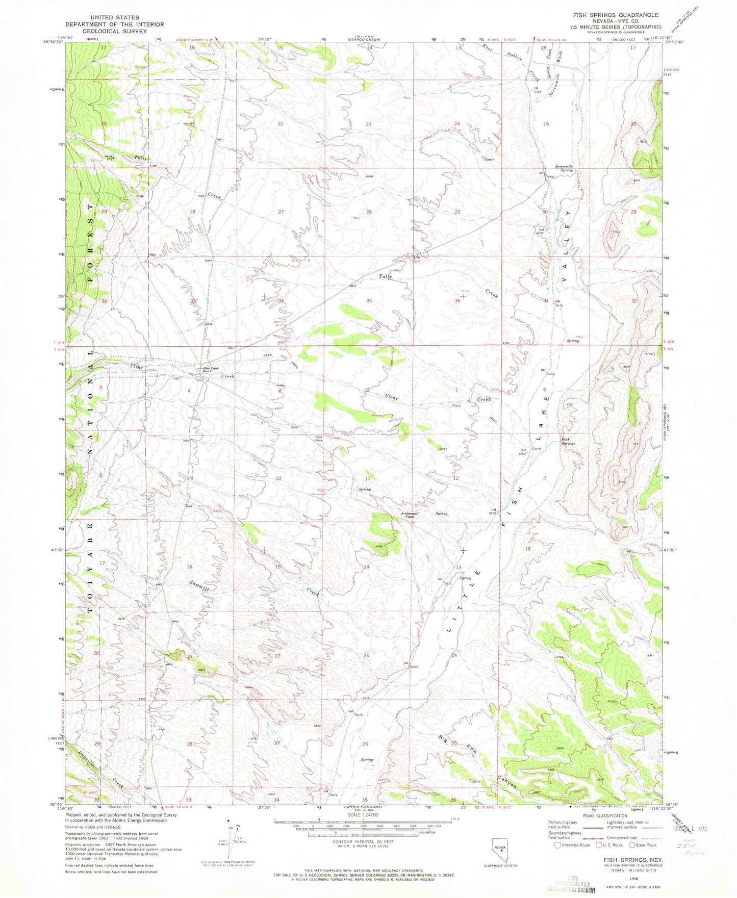 Classic USGS Fish Springs Nevada 7.5'x7.5' Topo Map Image