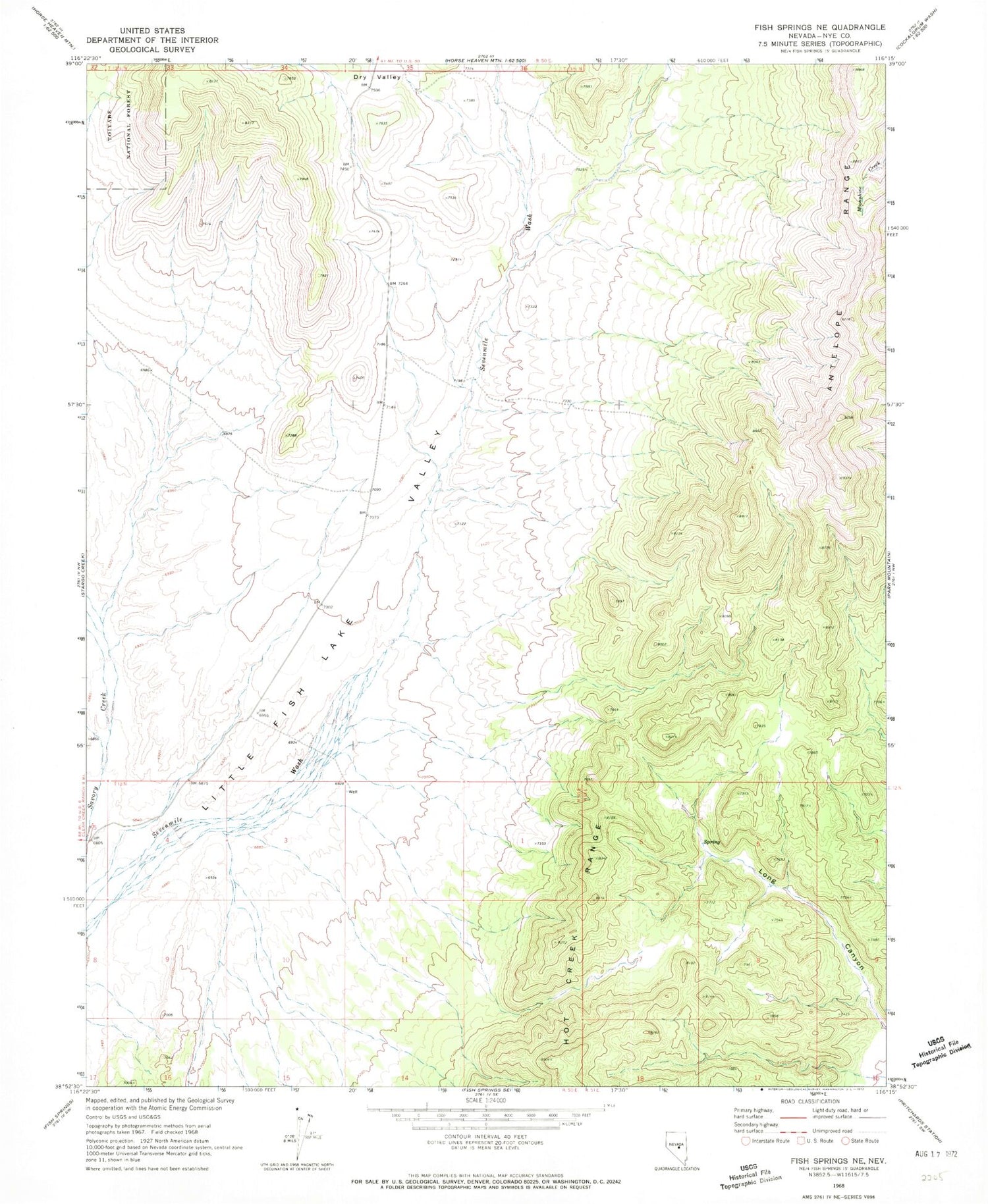 Classic USGS Fish Springs NE Nevada 7.5'x7.5' Topo Map Image