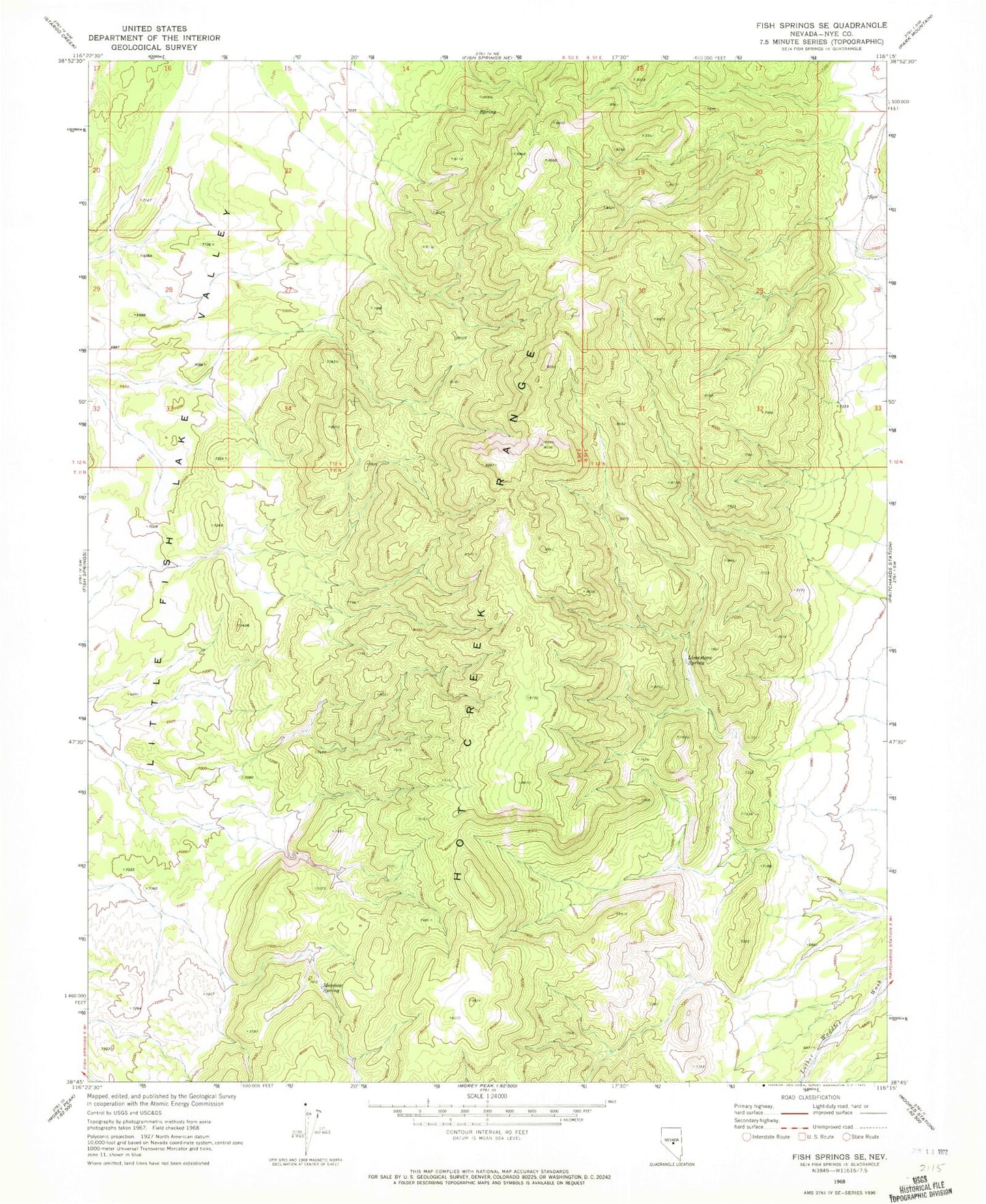 Classic USGS Fish Springs SE Nevada 7.5'x7.5' Topo Map Image