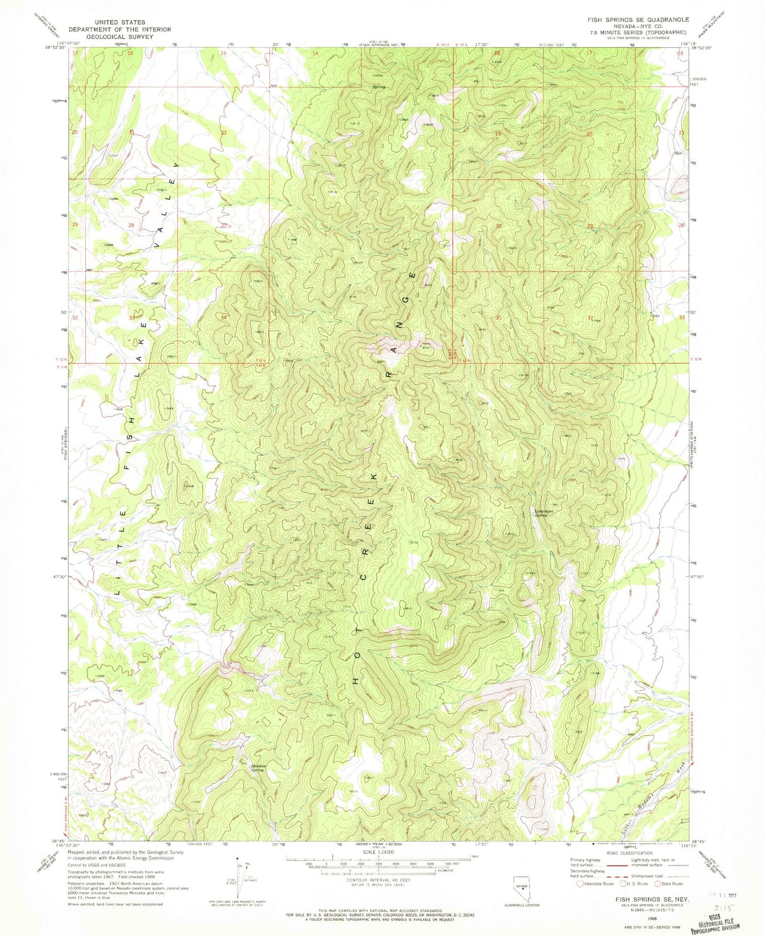 Classic USGS Fish Springs SE Nevada 7.5'x7.5' Topo Map Image