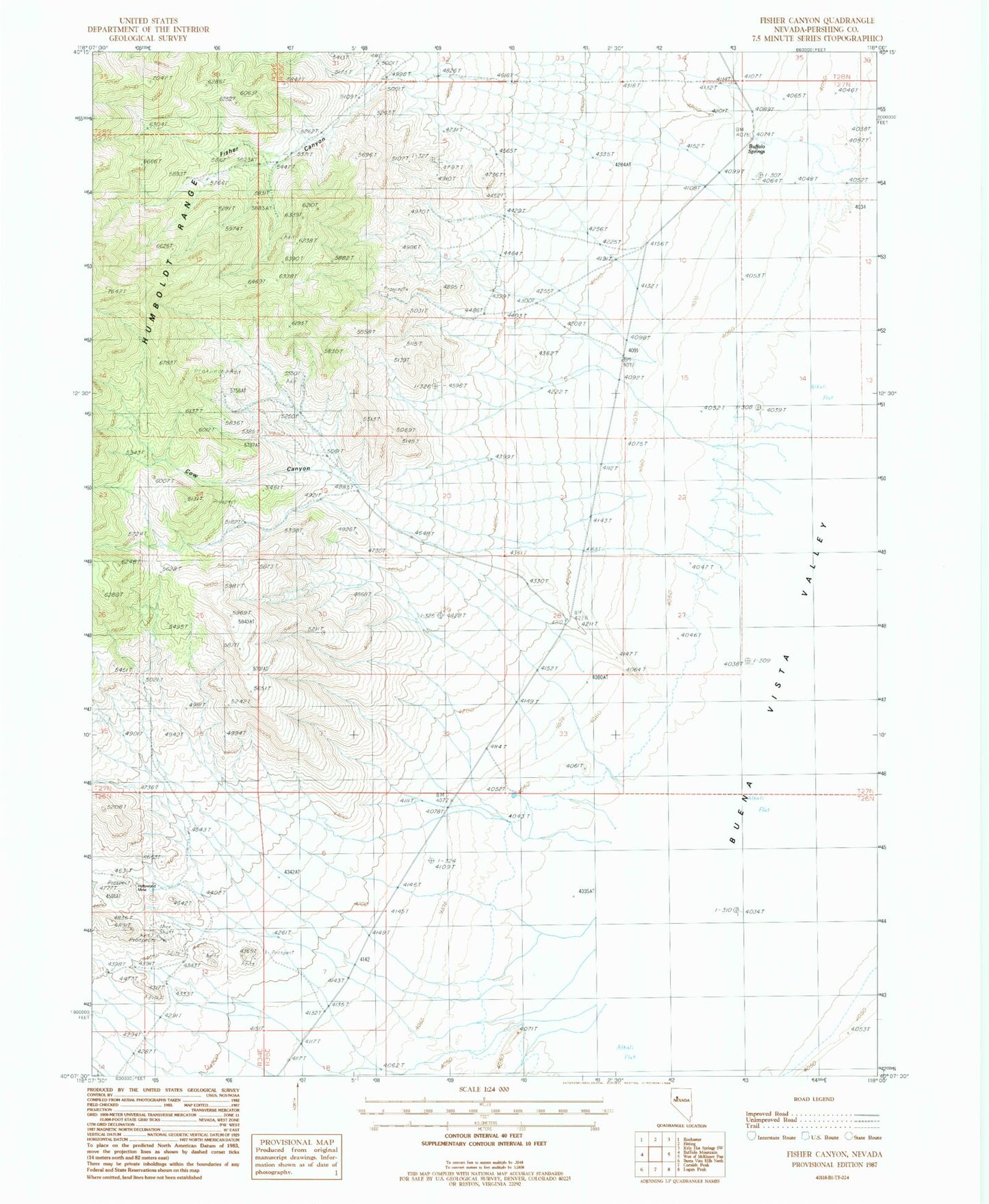 Classic USGS Fisher Canyon Nevada 7.5'x7.5' Topo Map Image