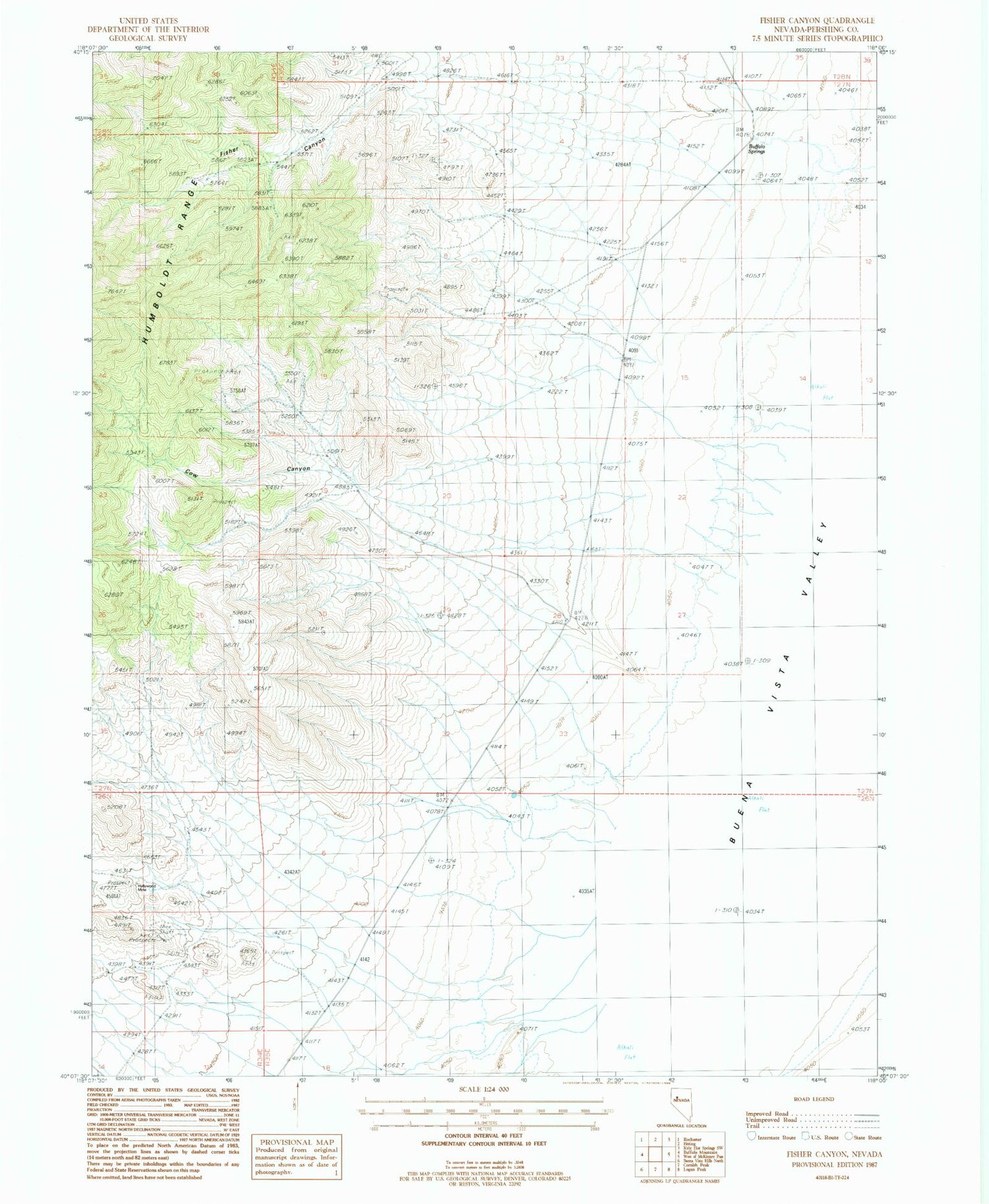 Classic USGS Fisher Canyon Nevada 7.5'x7.5' Topo Map Image
