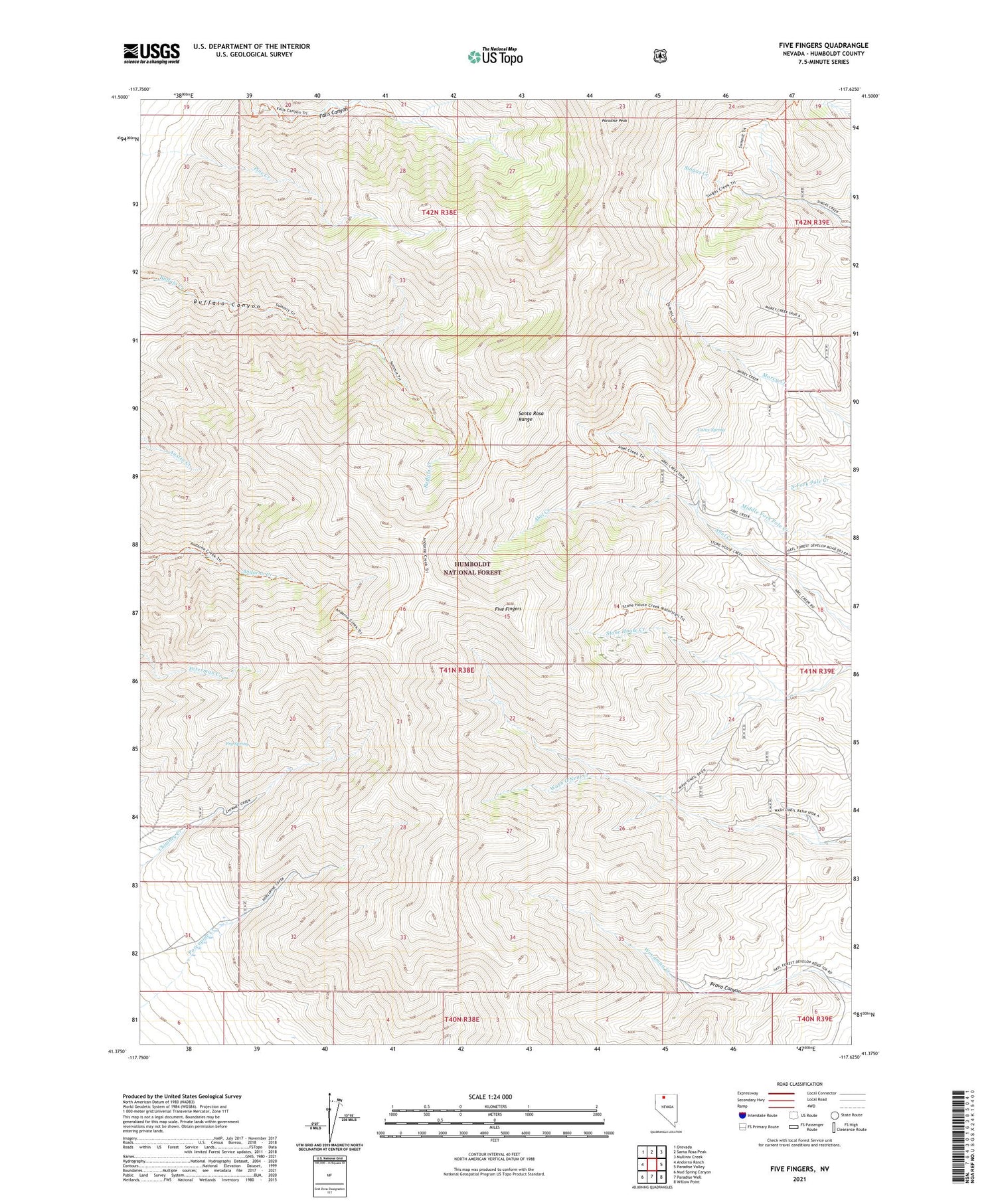 Five Fingers Nevada US Topo Map Image