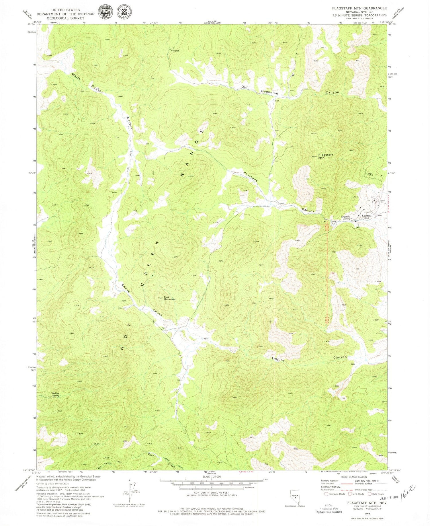 Classic USGS Flagstaff Mountain Nevada 7.5'x7.5' Topo Map Image