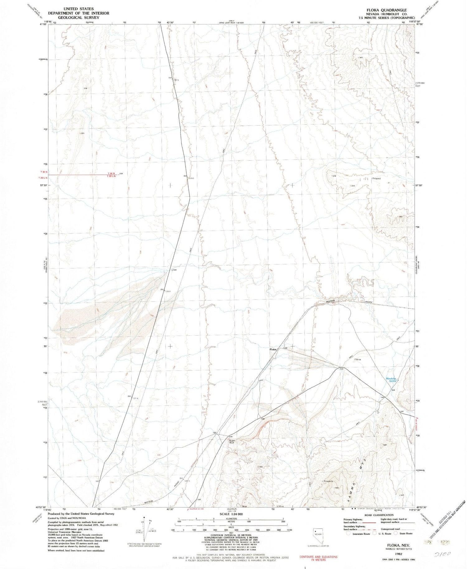 Classic USGS Floka Nevada 7.5'x7.5' Topo Map Image