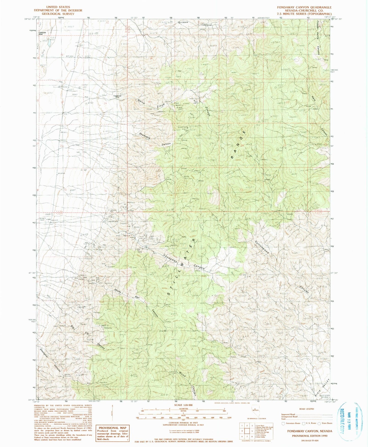 Classic USGS Fondaway Canyon Nevada 7.5'x7.5' Topo Map Image