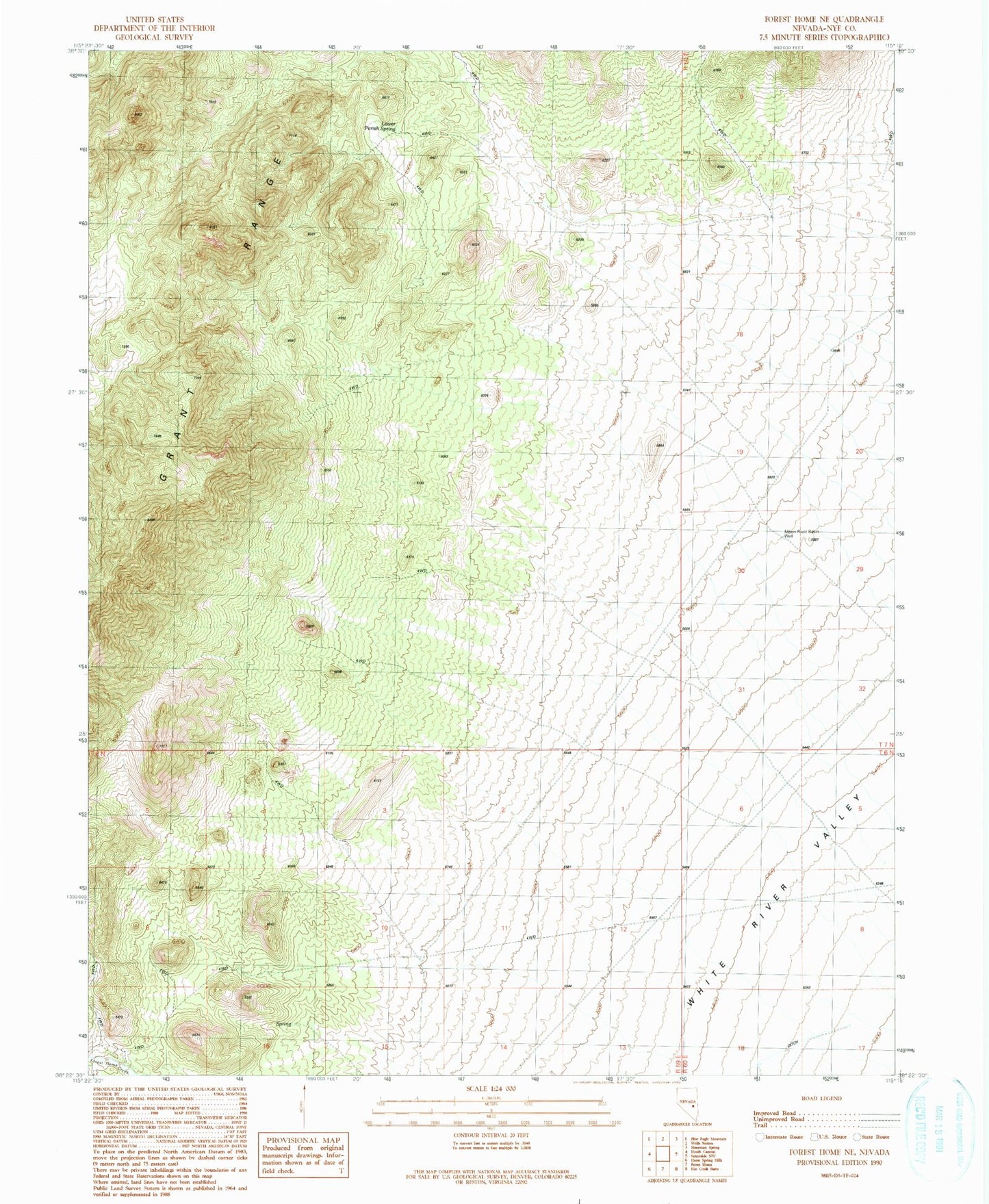 Classic USGS Forest Home NE Nevada 7.5'x7.5' Topo Map Image