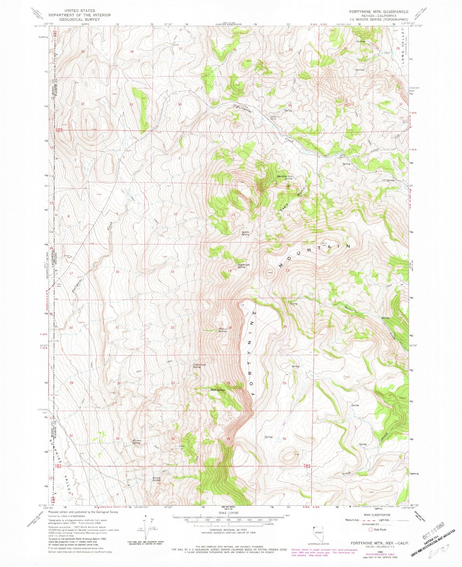 Classic USGS Fortynine Mountain Nevada 7.5'x7.5' Topo Map Image