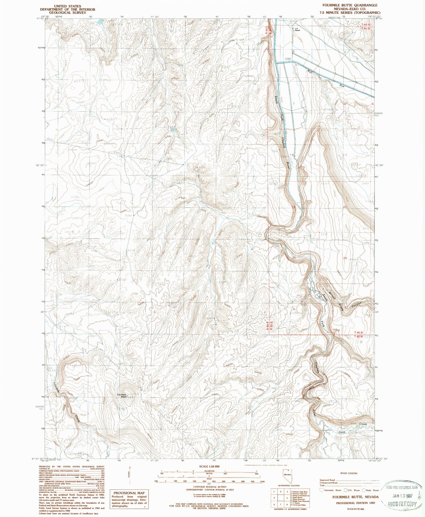 Classic USGS Fourmile Butte Nevada 7.5'x7.5' Topo Map Image