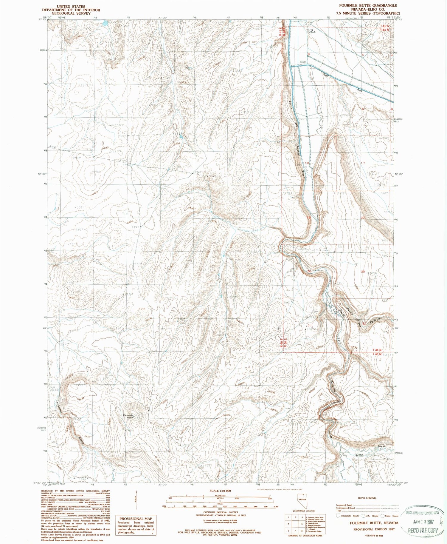 Classic USGS Fourmile Butte Nevada 7.5'x7.5' Topo Map Image