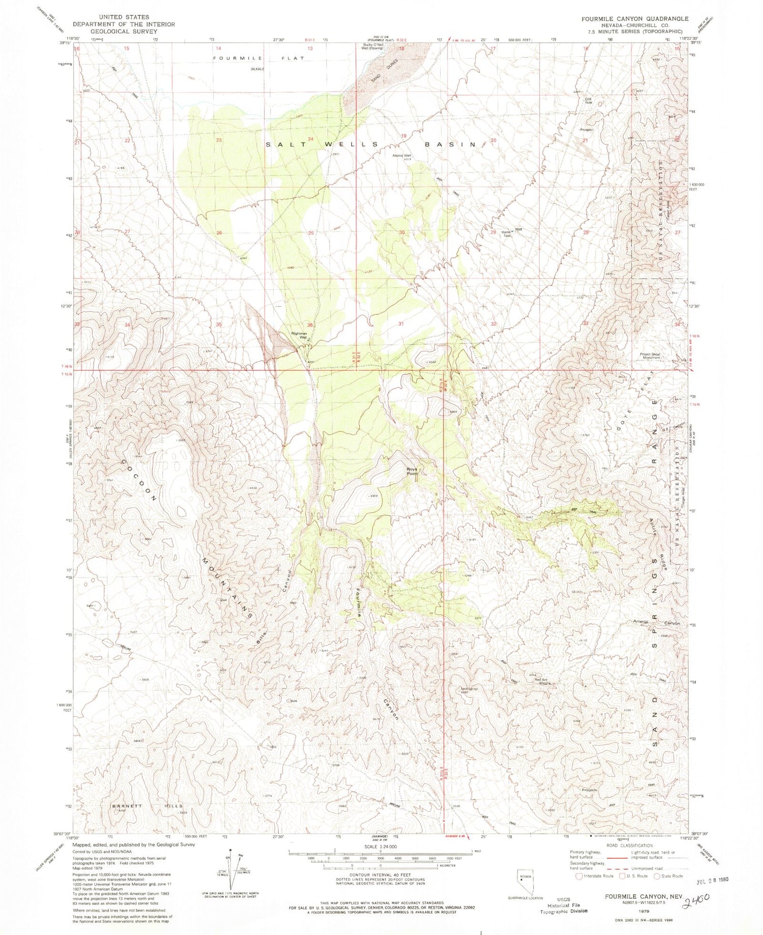 Classic USGS Fourmile Canyon Nevada 7.5'x7.5' Topo Map Image